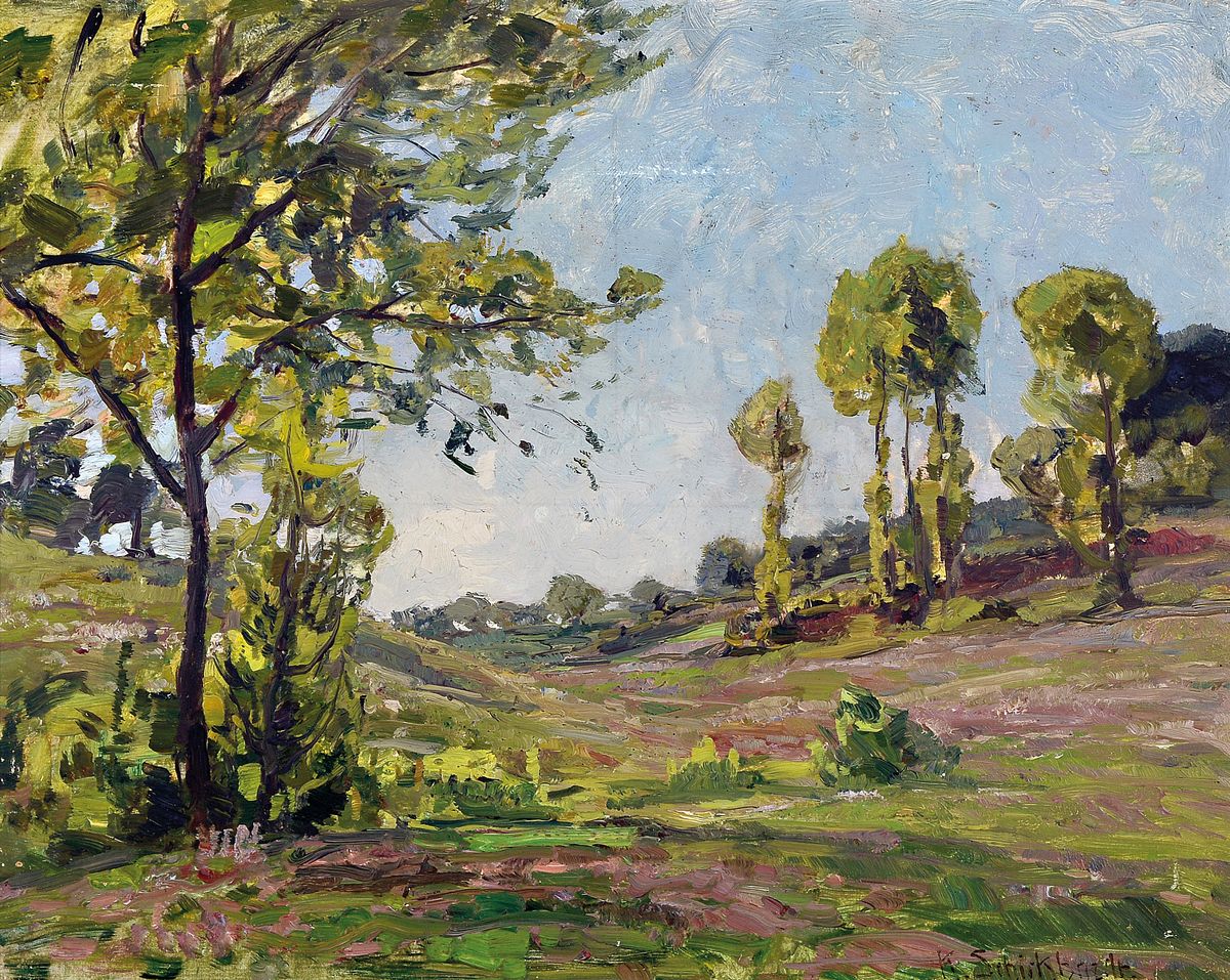 Karl Schickhardt, 1866-1933, Landschaft in der Heide, Öl/Malkarton, rechts unten signiert, ca. 39x49cm, R. ca. 50x60cm