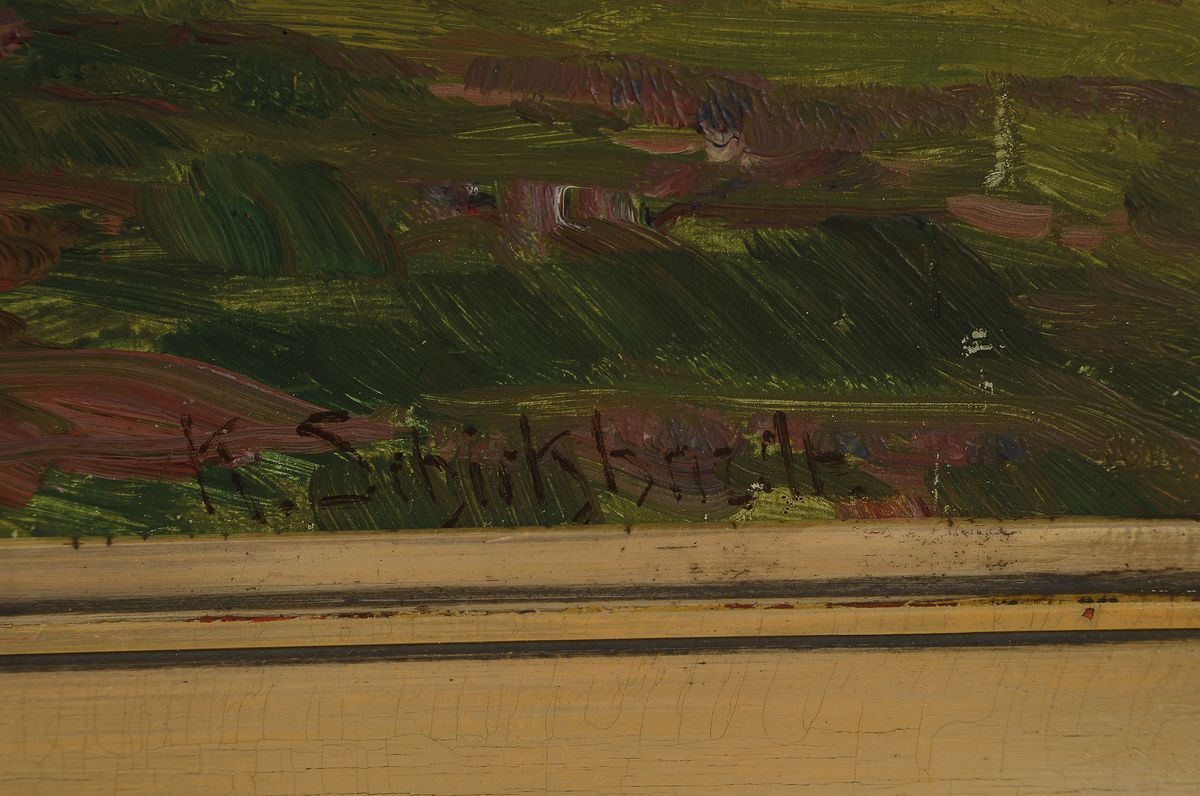 Detail a: Karl Schickhardt, 1866-1933, Landschaft in der Heide, Öl/Malkarton, rechts unten signiert, ca. 39x49cm, R. ca. 50x60cm