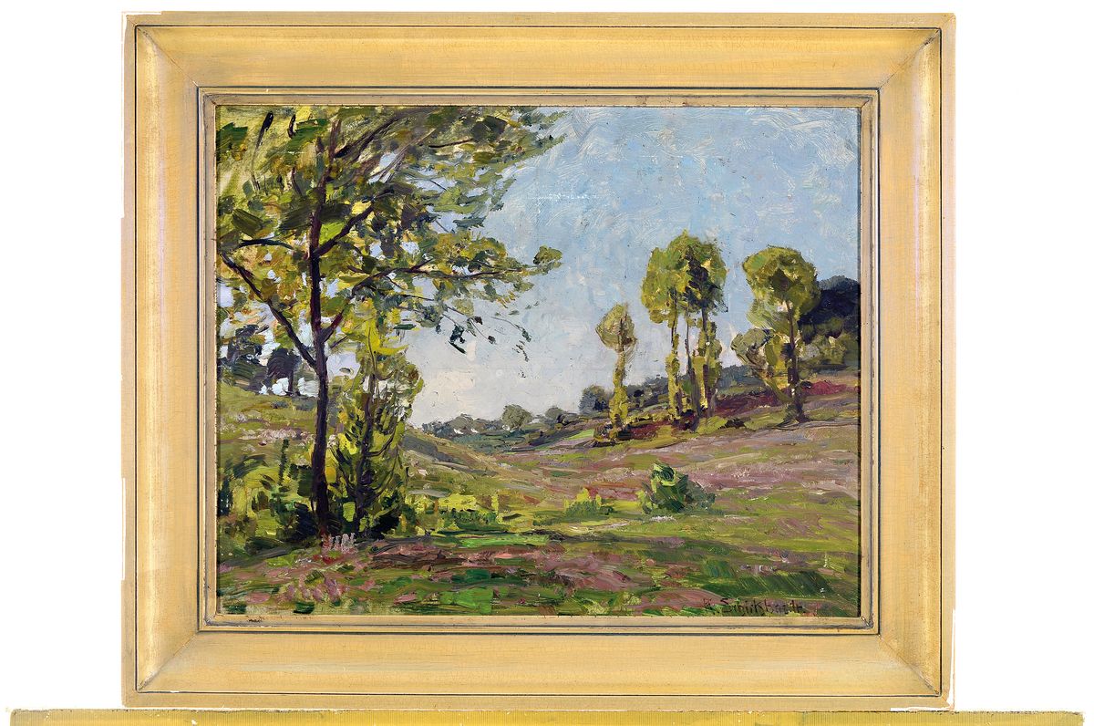 Detail k: Karl Schickhardt, 1866-1933, Landschaft in der Heide, Öl/Malkarton, rechts unten signiert, ca. 39x49cm, R. ca. 50x60cm