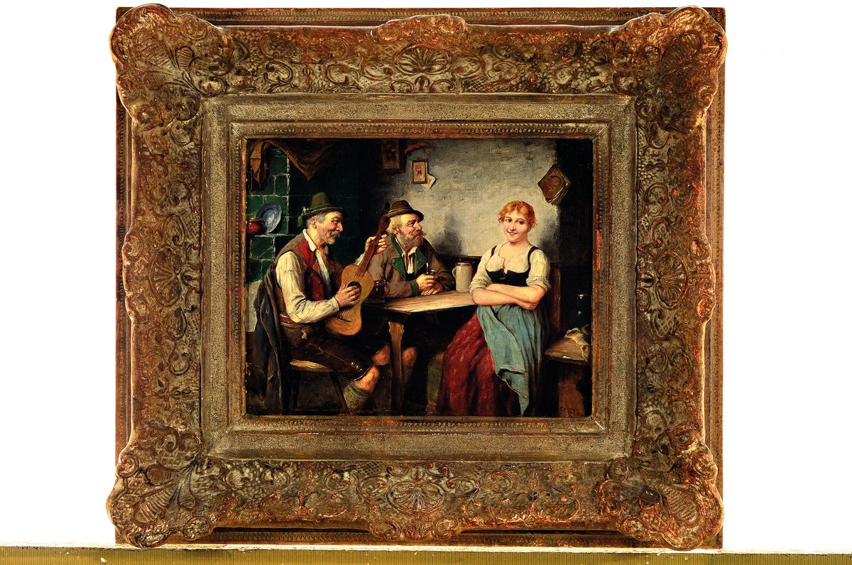 Detail m: Carl Ostersetzer, 1865 Brody - 1914 Wien, zwei Genres, Bauerninterieurs, je verso bezeichnet "Im Zeichen der Liebe" und "Ihr ...