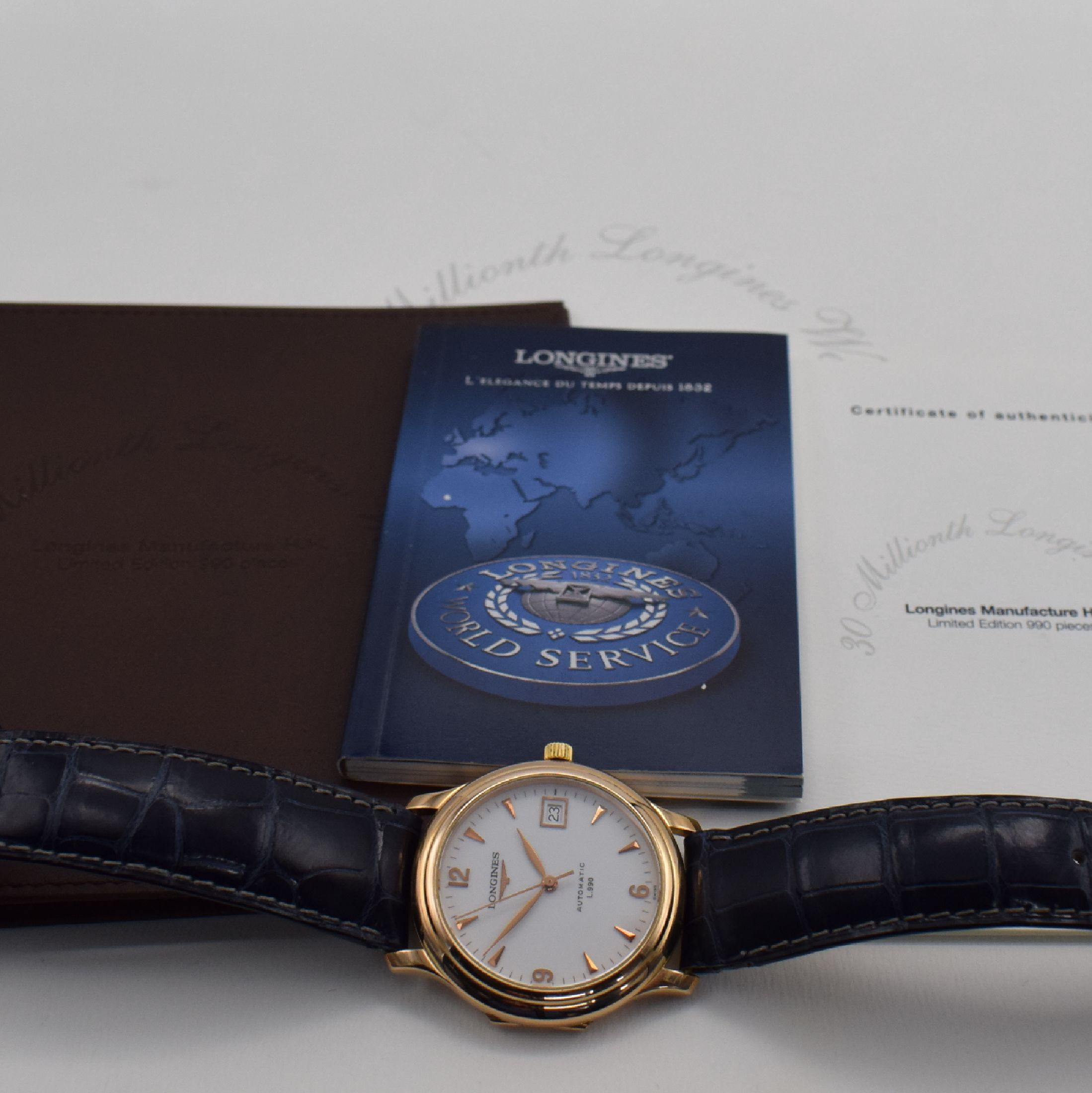 Detail h: LONGINES seltene, auf weltweit 300 Stück limitierte Herrenarmbanduhr in RG 750/000 Referenz L2.630.8.26.2, Automatik, herausgegeben 2001 anl. der 30 ...