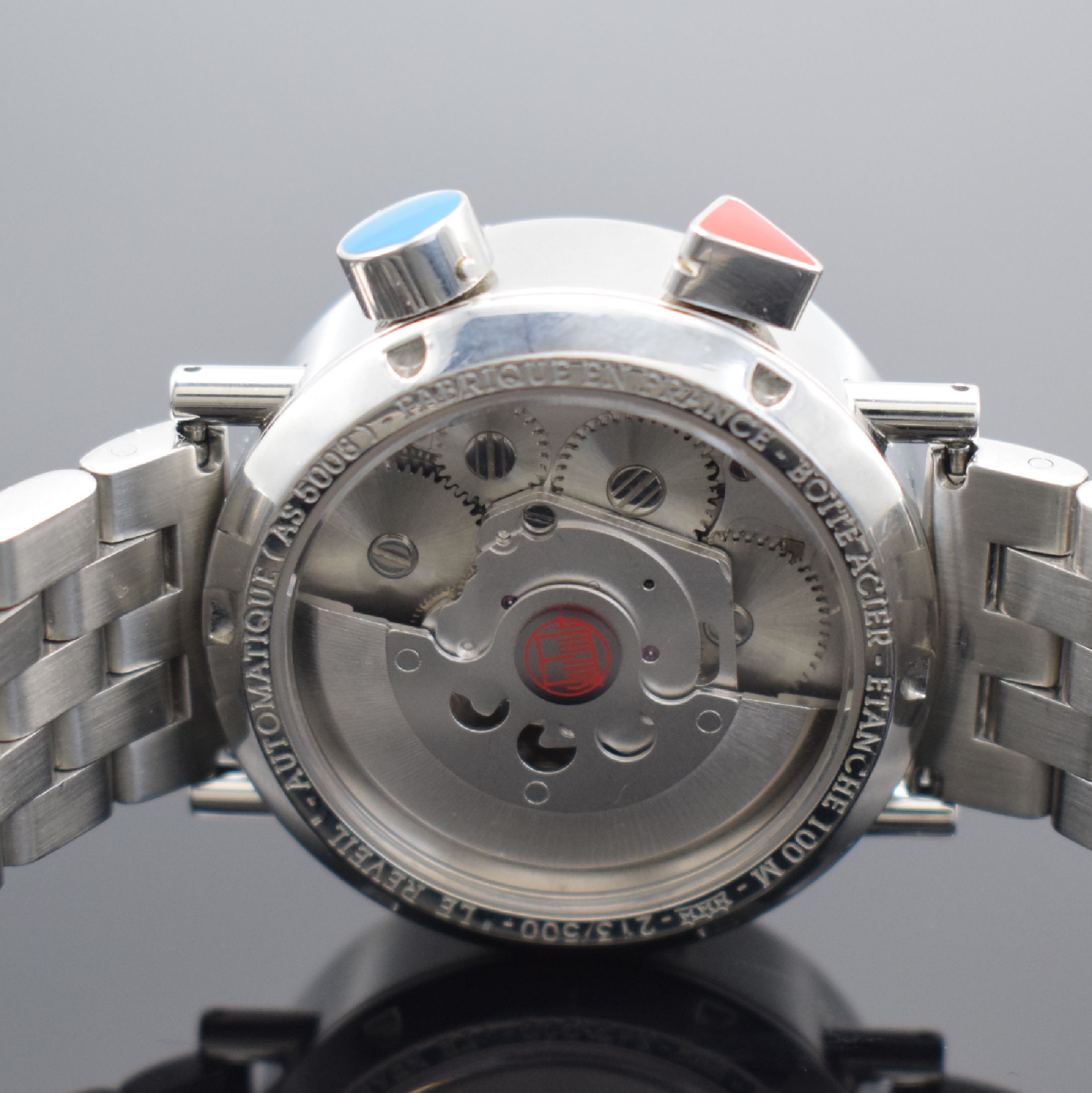 Detail d: ALAIN SILBERSTEIN seltene Herrenarmbanduhr Modell Le Reveil, Frankreich um 2001, auf 500 Stück lim. Sondermodell, Automatik, Edelstahlgeh. inkl. ...