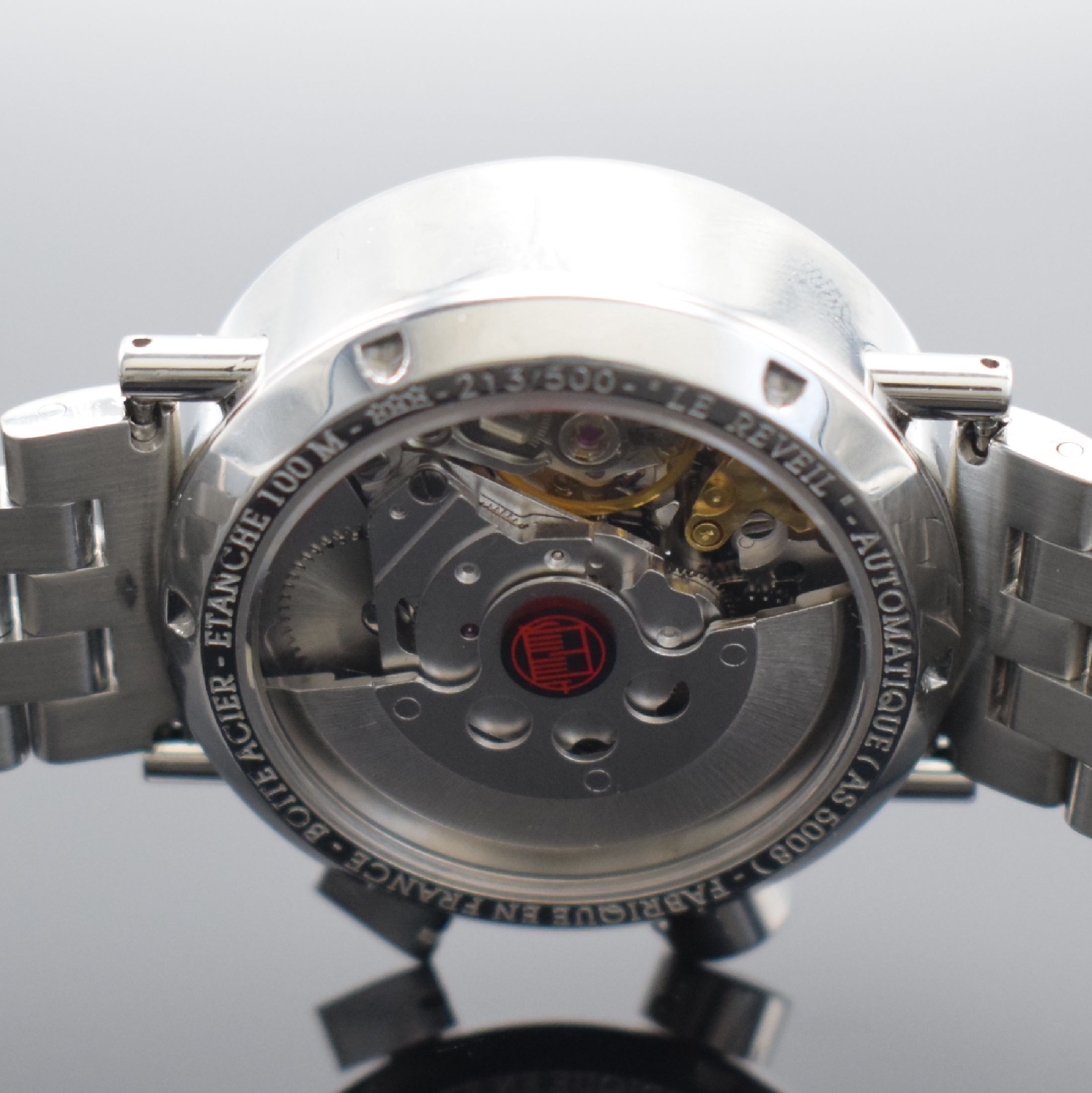 Detail e: ALAIN SILBERSTEIN seltene Herrenarmbanduhr Modell Le Reveil, Frankreich um 2001, auf 500 Stück lim. Sondermodell, Automatik, Edelstahlgeh. inkl. ...