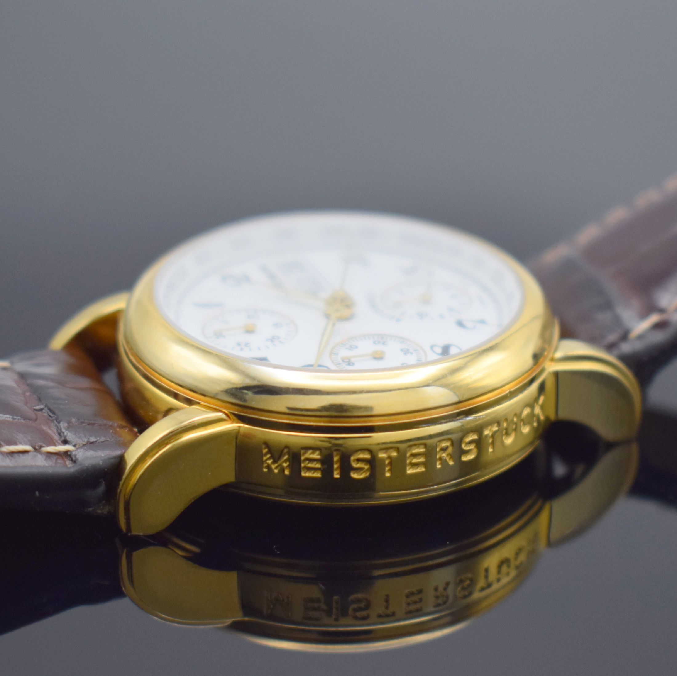 Detail c: MONTBLANC Automatikchronograph Meisterstück Referenz 7001, Schweiz um 2005, verg. Edelstahlgeh. beids. vergl., Boden & Glasrand aufgedr., emailfarb. ...