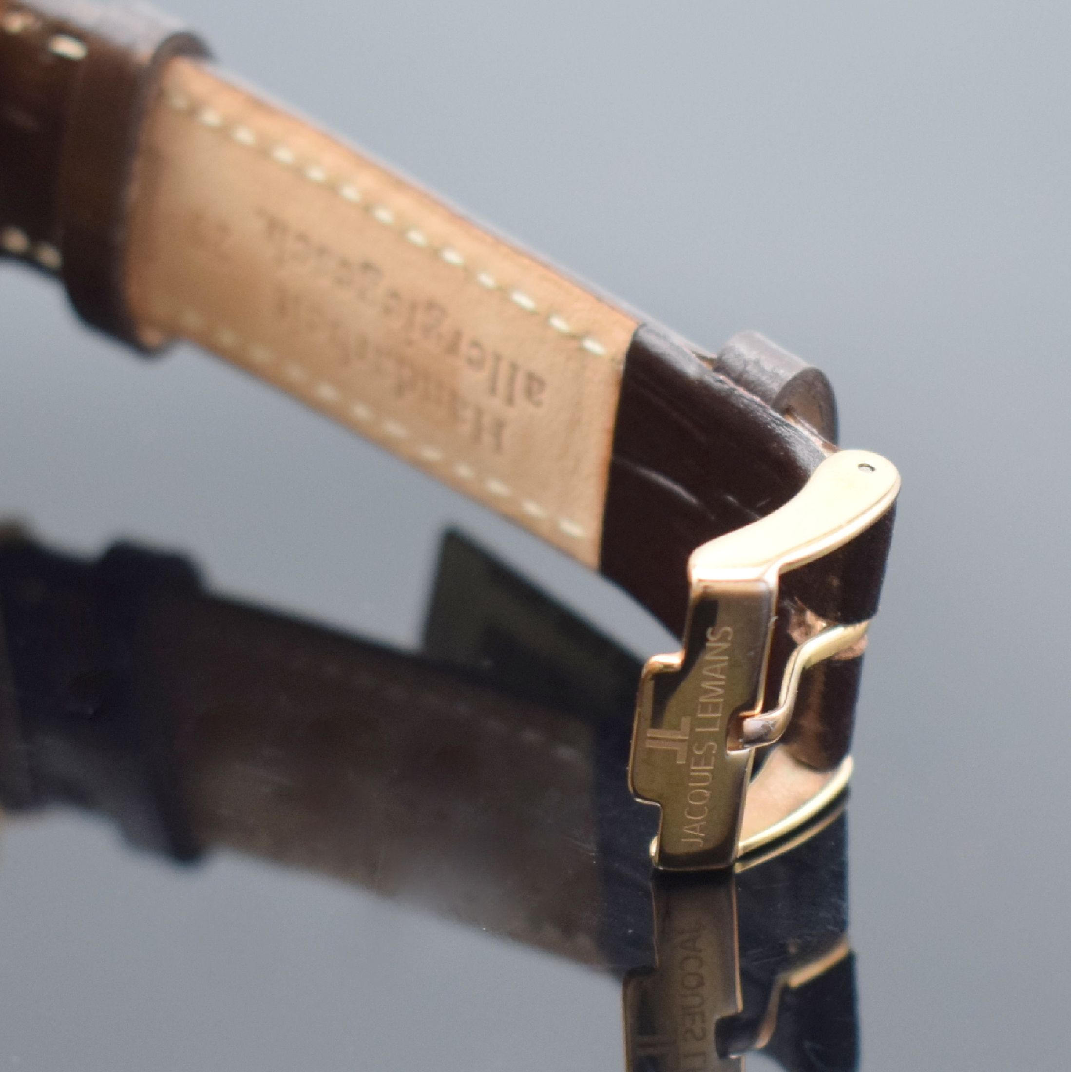 Detail b: JACQUES LEMANS Chronographe Complique Herrenarmbanduhr mit Chronograph & Vollkalender, Schweiz um 2000, Automatik, rose verg. Geh. beids. vergl., ...