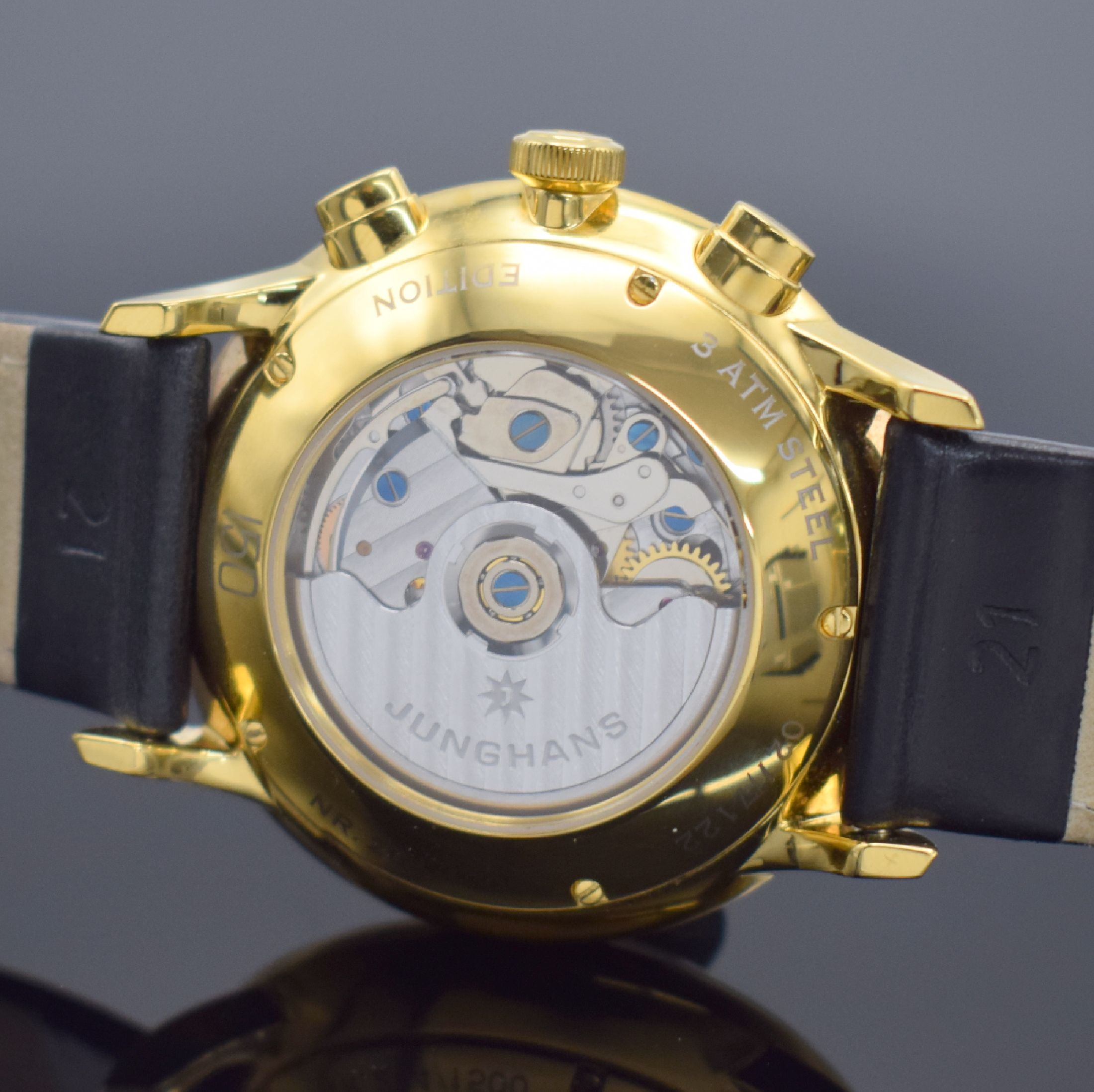 Detail d: JUNGHANS Chronoscope auf 1500 Stück limitierter Armbandchronograph Referenz 027/7122.00, Automatik, verg. Edelstahlgeh. beids. vergl., Boden 5-fach ...