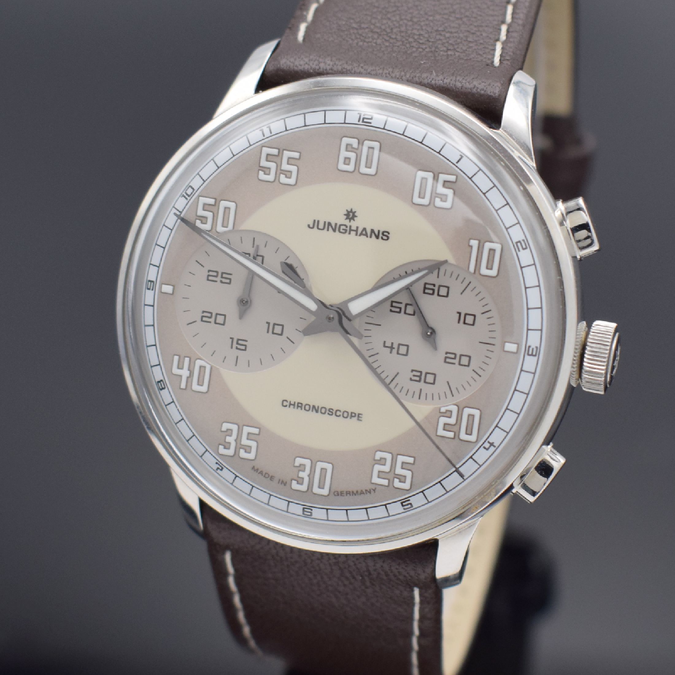 Detail a: JUNGHANS Armbandchronograph Meister Driver Chronoscope Referenz 027/3684.00, Automatik, Schweiz um 2015, Edelstahlgeh. inkl. orig. Lederband m. orig. ...