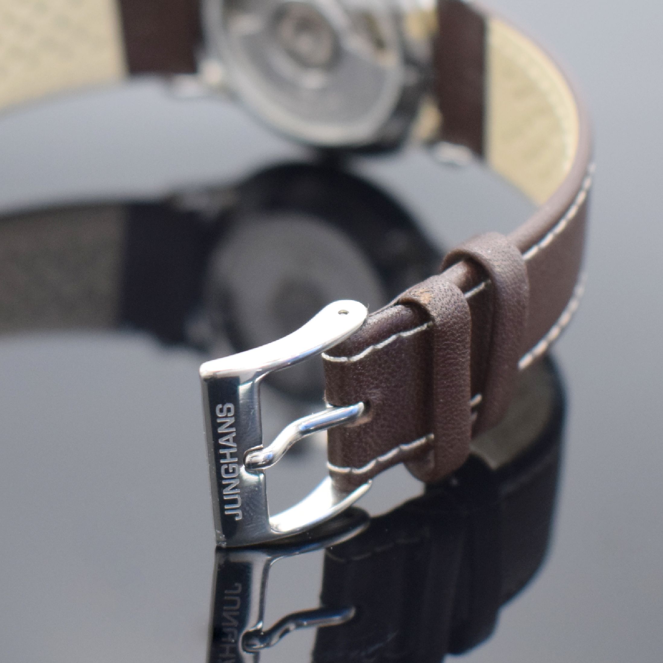 Detail b: JUNGHANS Armbandchronograph Meister Driver Chronoscope Referenz 027/3684.00, Automatik, Schweiz um 2015, Edelstahlgeh. inkl. orig. Lederband m. orig. ...