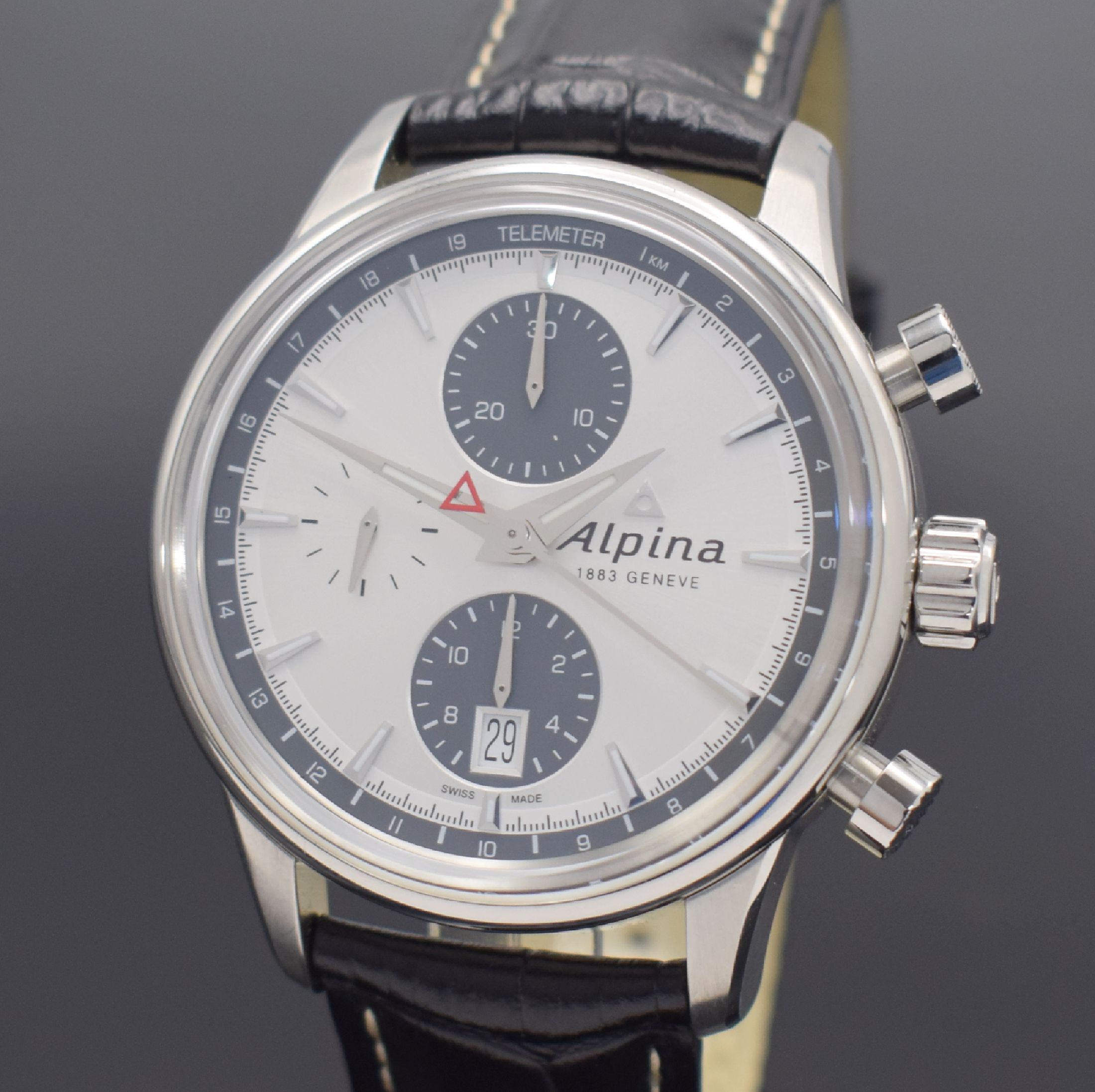 Detail a: ALPINA nahezu neuwertiger Armbandchronograph Alpiner Referenz AL-750X4E6, Automatik, Schweiz um 2015, Edelstahlgeh. inkl. orig. Lederband m. orig. ...