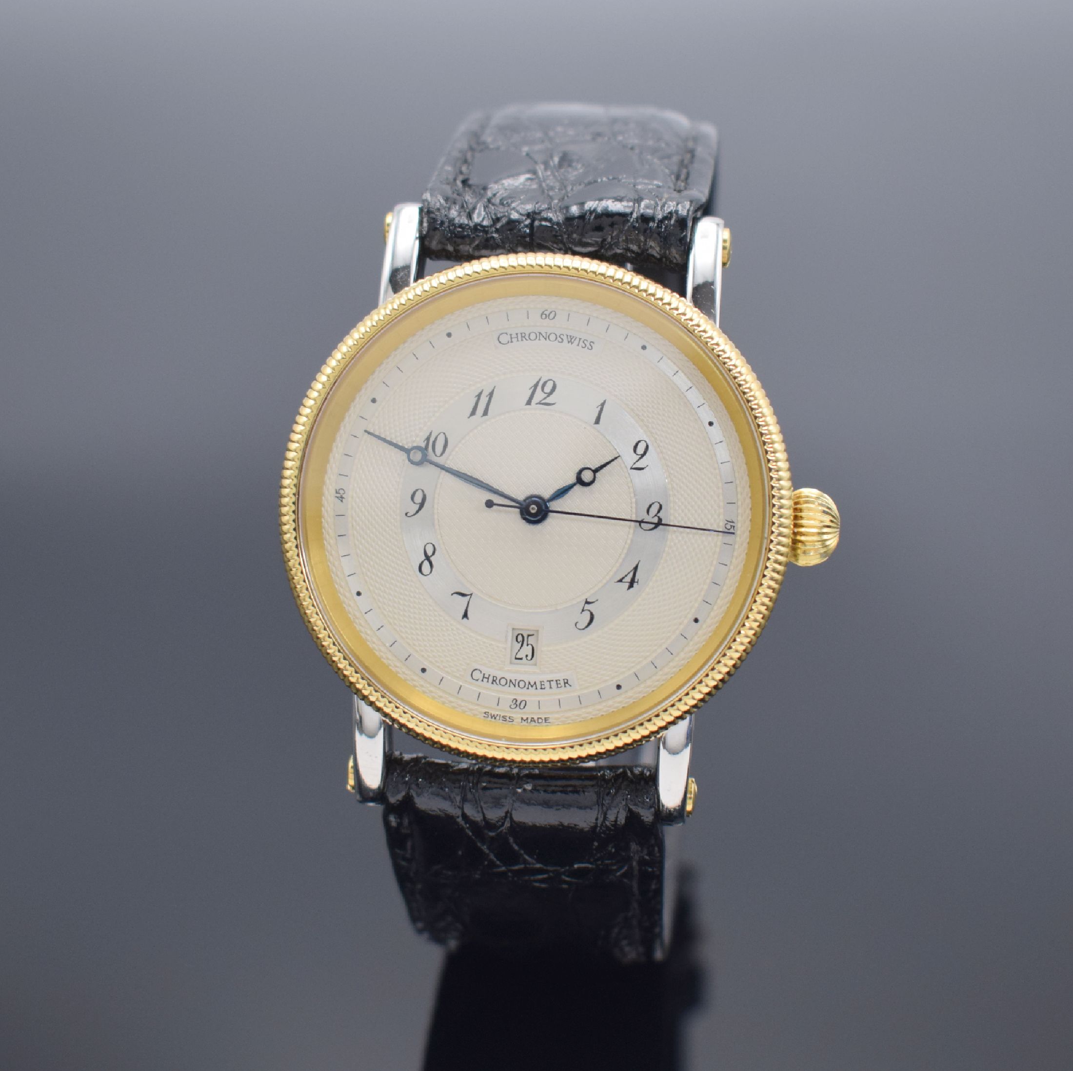 CHRONOSWISS Chronometer Herrenarmbanduhr, Automatik, Ref. CH 2822, Edelstahl/Gold kombiniert inkl. Lederband m. orig. Dornschl., beids. vergl., Boden ...