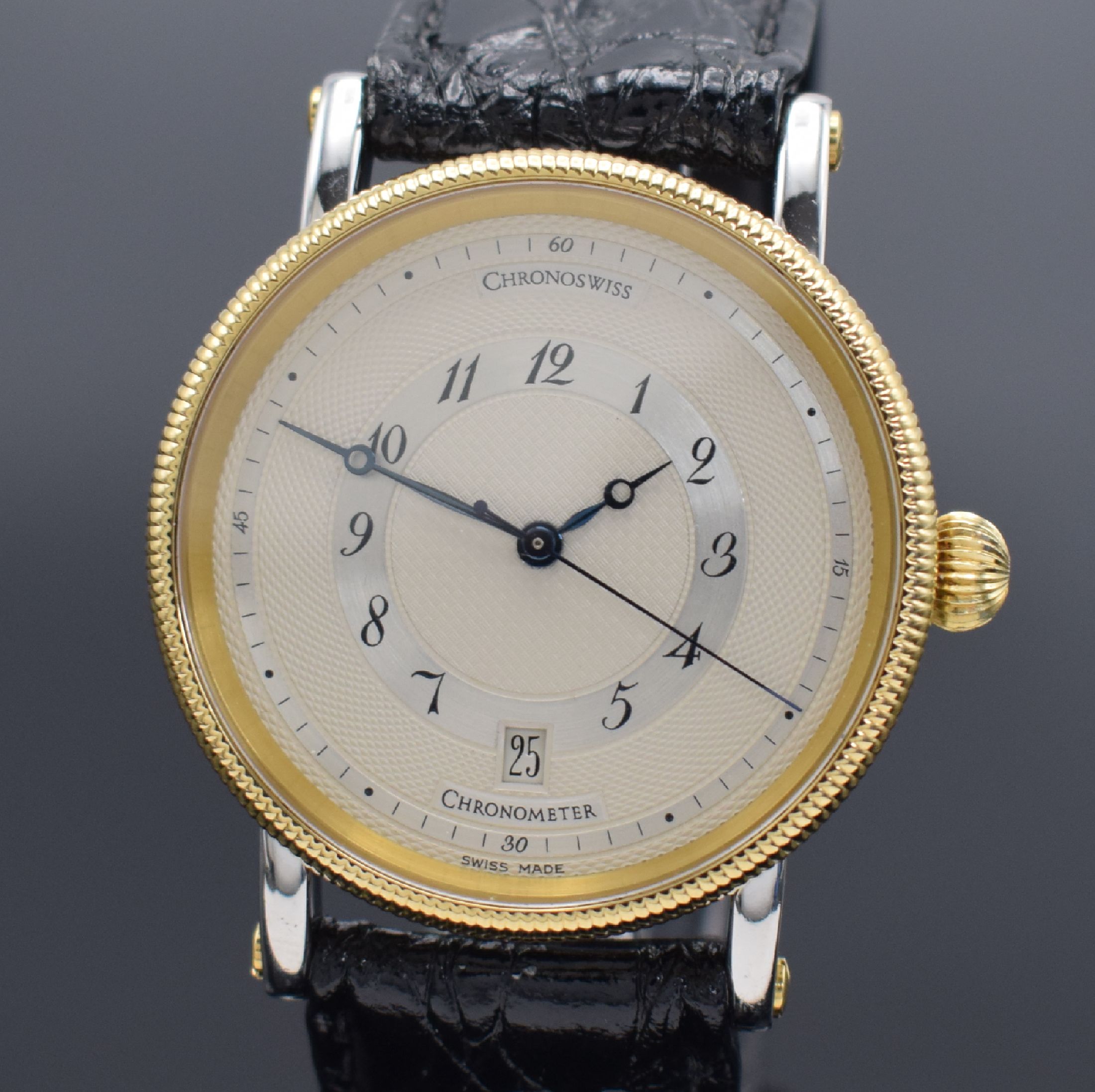 Detail a: CHRONOSWISS Chronometer Herrenarmbanduhr, Automatik, Ref. CH 2822, Edelstahl/Gold kombiniert inkl. Lederband m. orig. Dornschl., beids. vergl., Boden ...