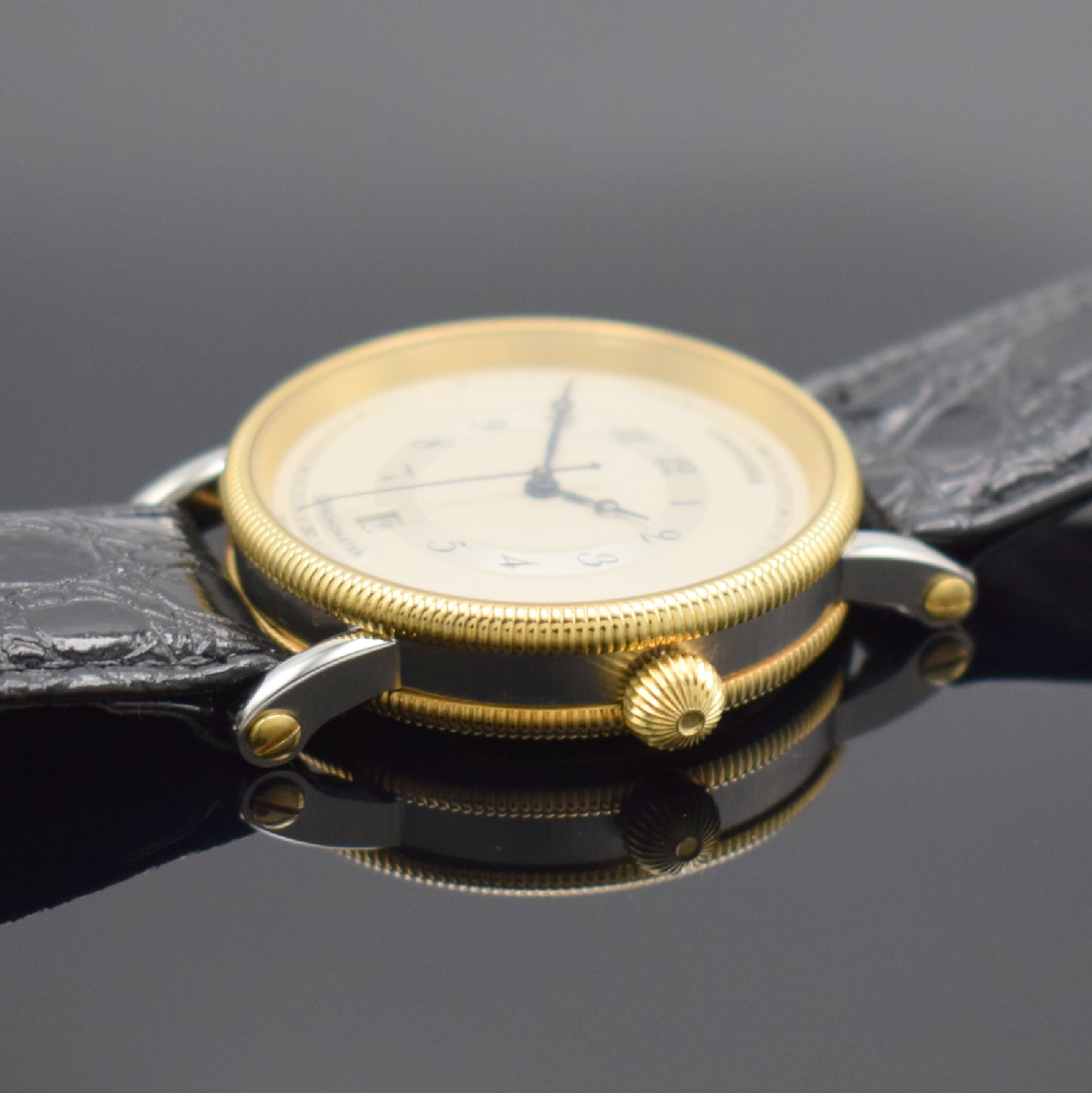 Detail c: CHRONOSWISS Chronometer Herrenarmbanduhr, Automatik, Ref. CH 2822, Edelstahl/Gold kombiniert inkl. Lederband m. orig. Dornschl., beids. vergl., Boden ...