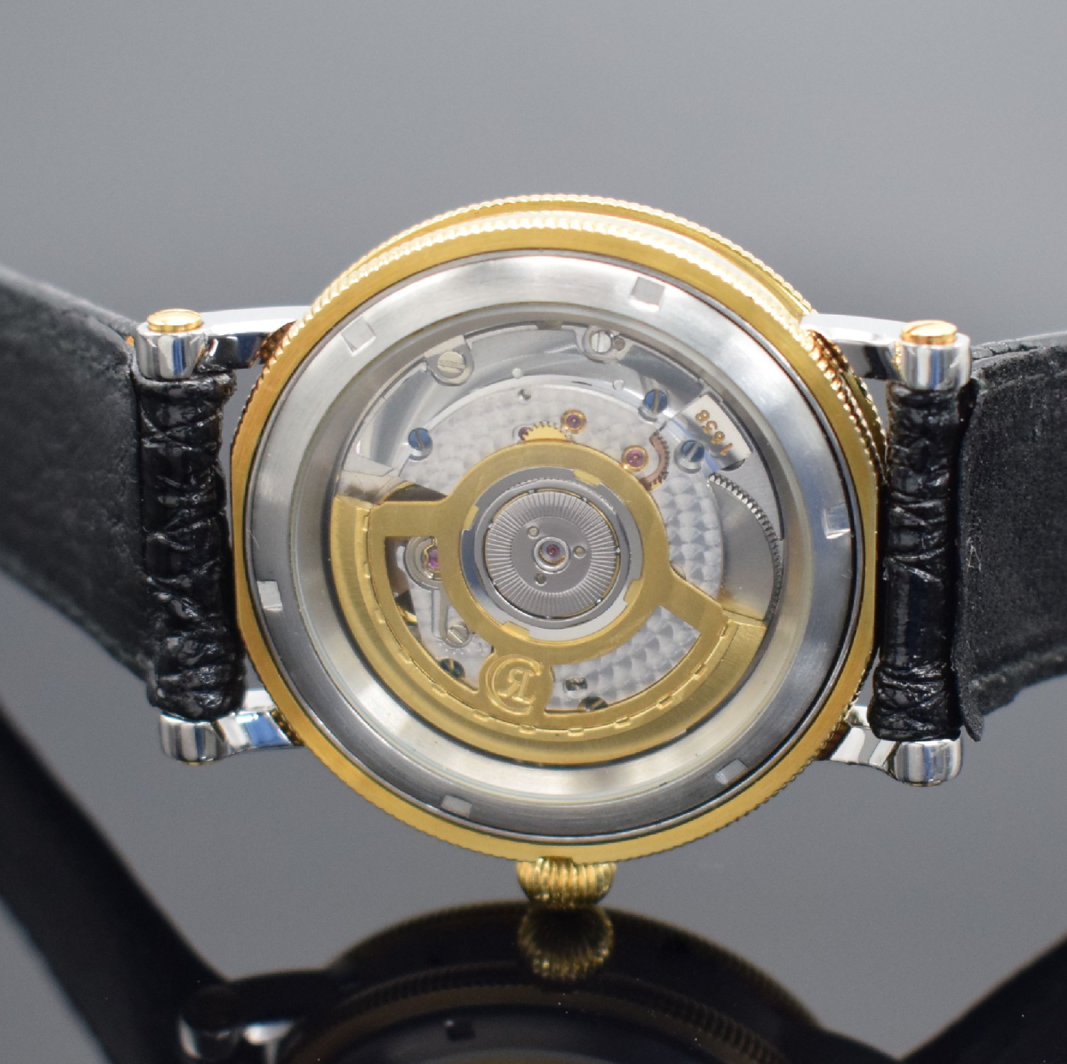 Detail e: CHRONOSWISS Chronometer Herrenarmbanduhr, Automatik, Ref. CH 2822, Edelstahl/Gold kombiniert inkl. Lederband m. orig. Dornschl., beids. vergl., Boden ...