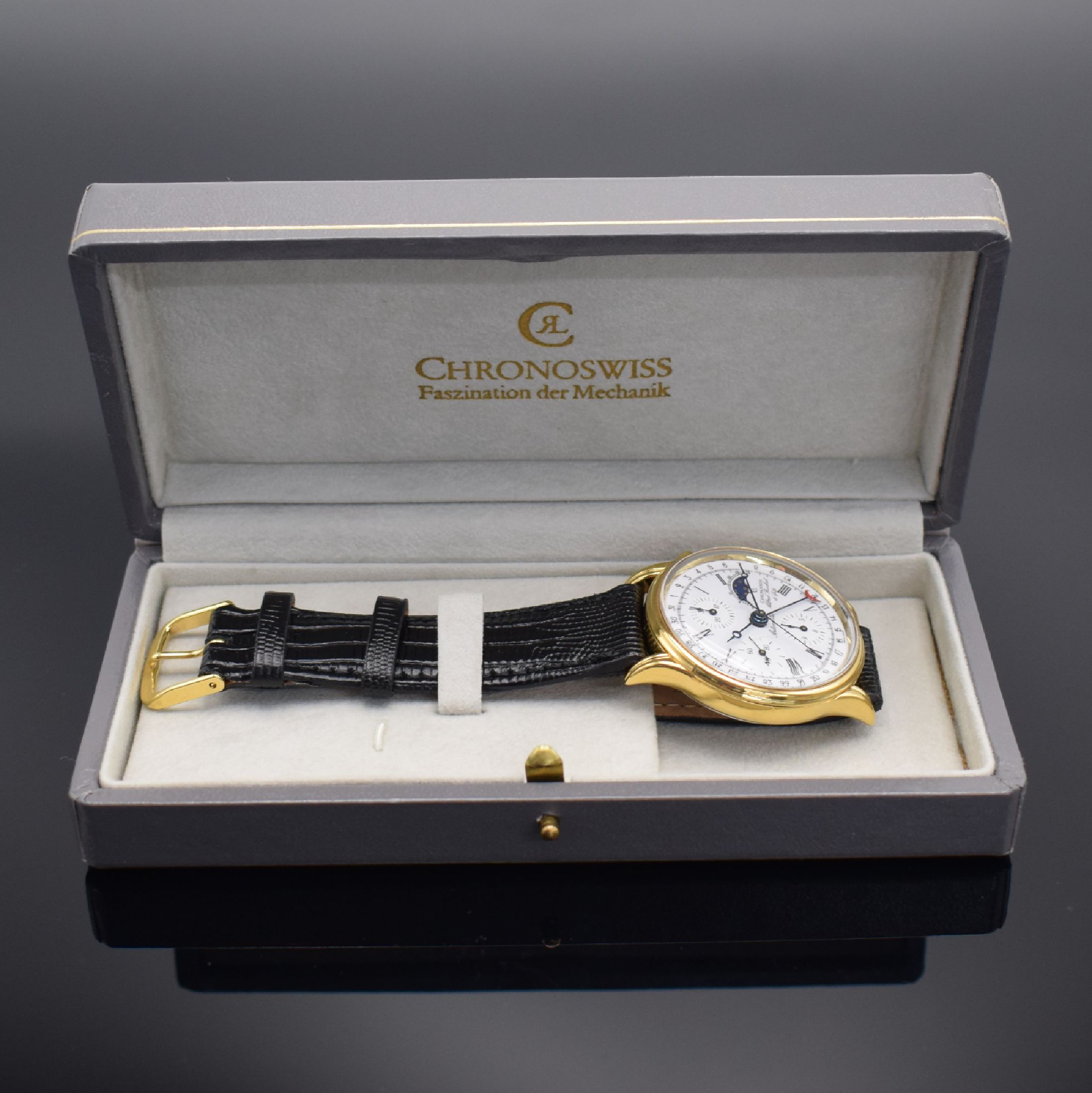 Detail f: CHRONOSWISS / ALFRED Rochat & Fils Armbandchronograph Referenz 77990, Automatik, Schweiz um 1995, verg. Metallgeh., Edelstahlboden verschr., ...