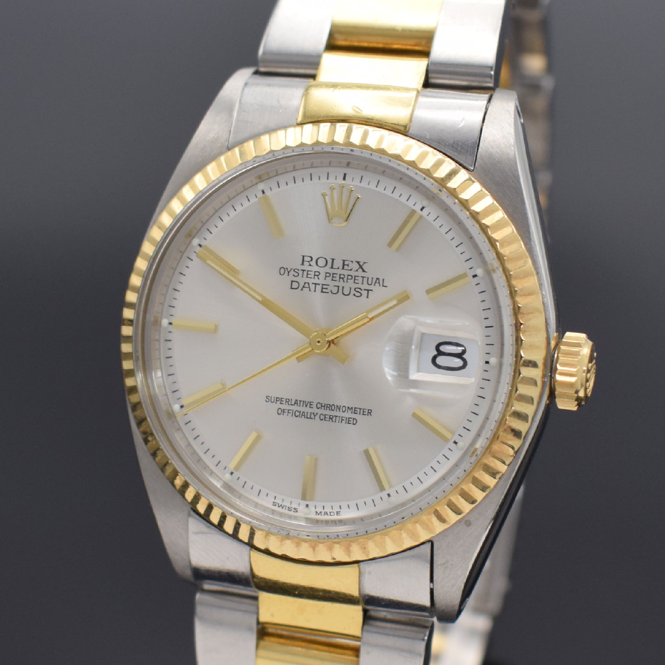 Detail a: ROLEX Herrenarmbanduhr Oyster Perpetual Datejust Referenz 1601, Automatik, Schweiz um 1967, Chronometer der Superlative in Edelstahl/Gold kombiniert ...