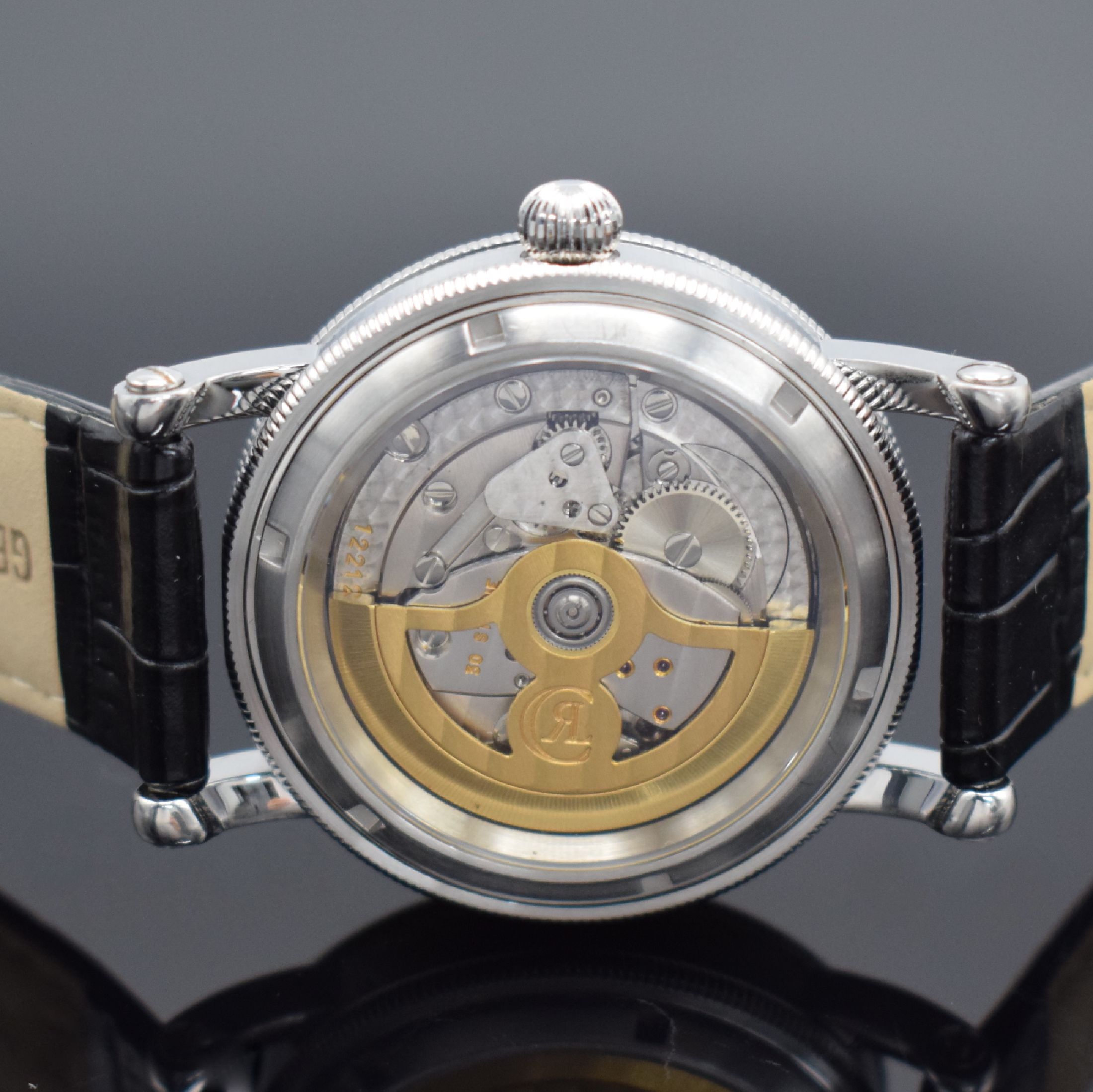 Detail d: CHRONOSWISS Regulateur Herrenarmbanduhr in Stahl Referenz CH 1223, Schweiz um 2000, Automatik, beids. vergl. Geh. inkl. Lederband m. orig. Dornschl., ...