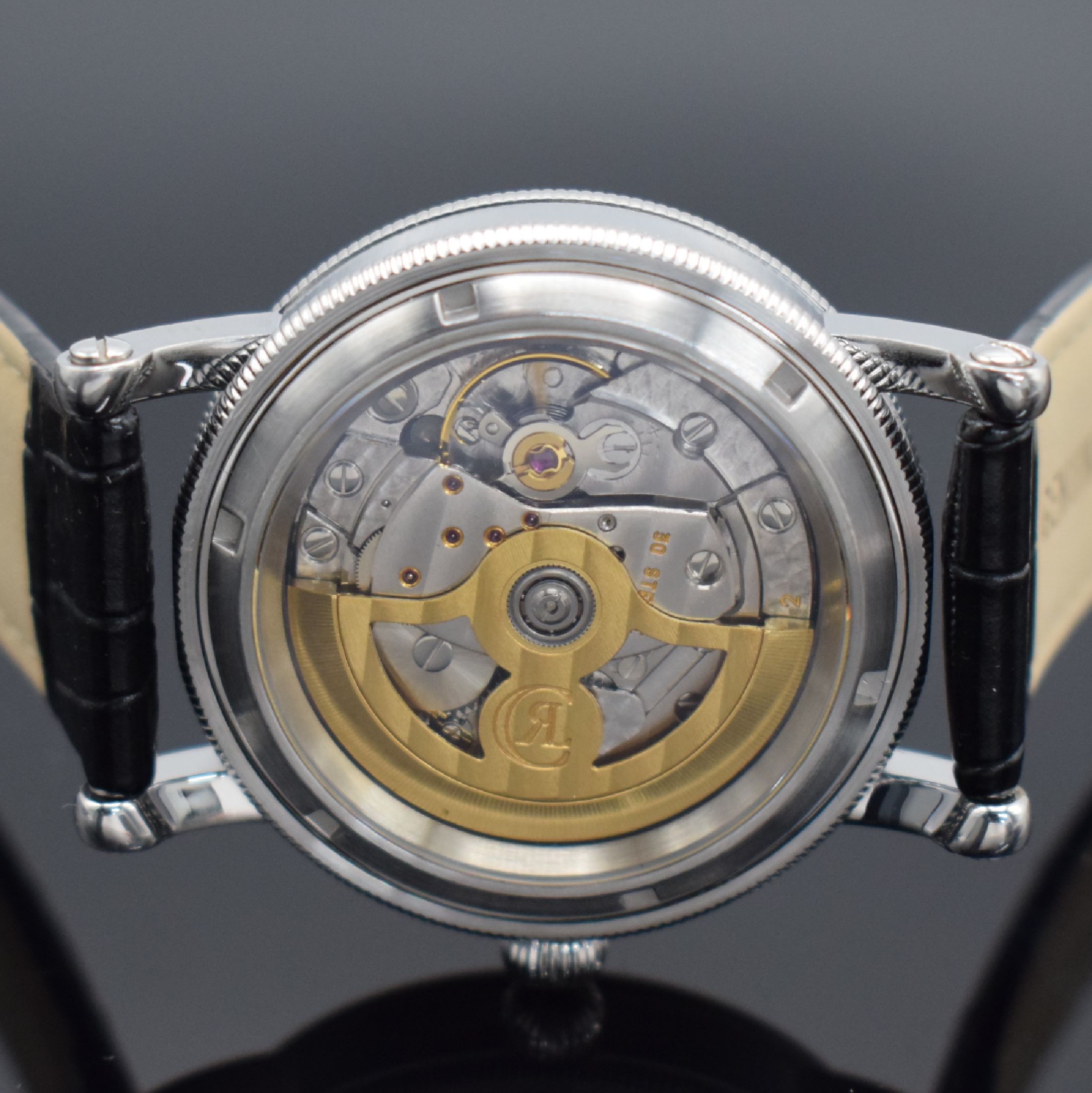 Detail e: CHRONOSWISS Regulateur Herrenarmbanduhr in Stahl Referenz CH 1223, Schweiz um 2000, Automatik, beids. vergl. Geh. inkl. Lederband m. orig. Dornschl., ...