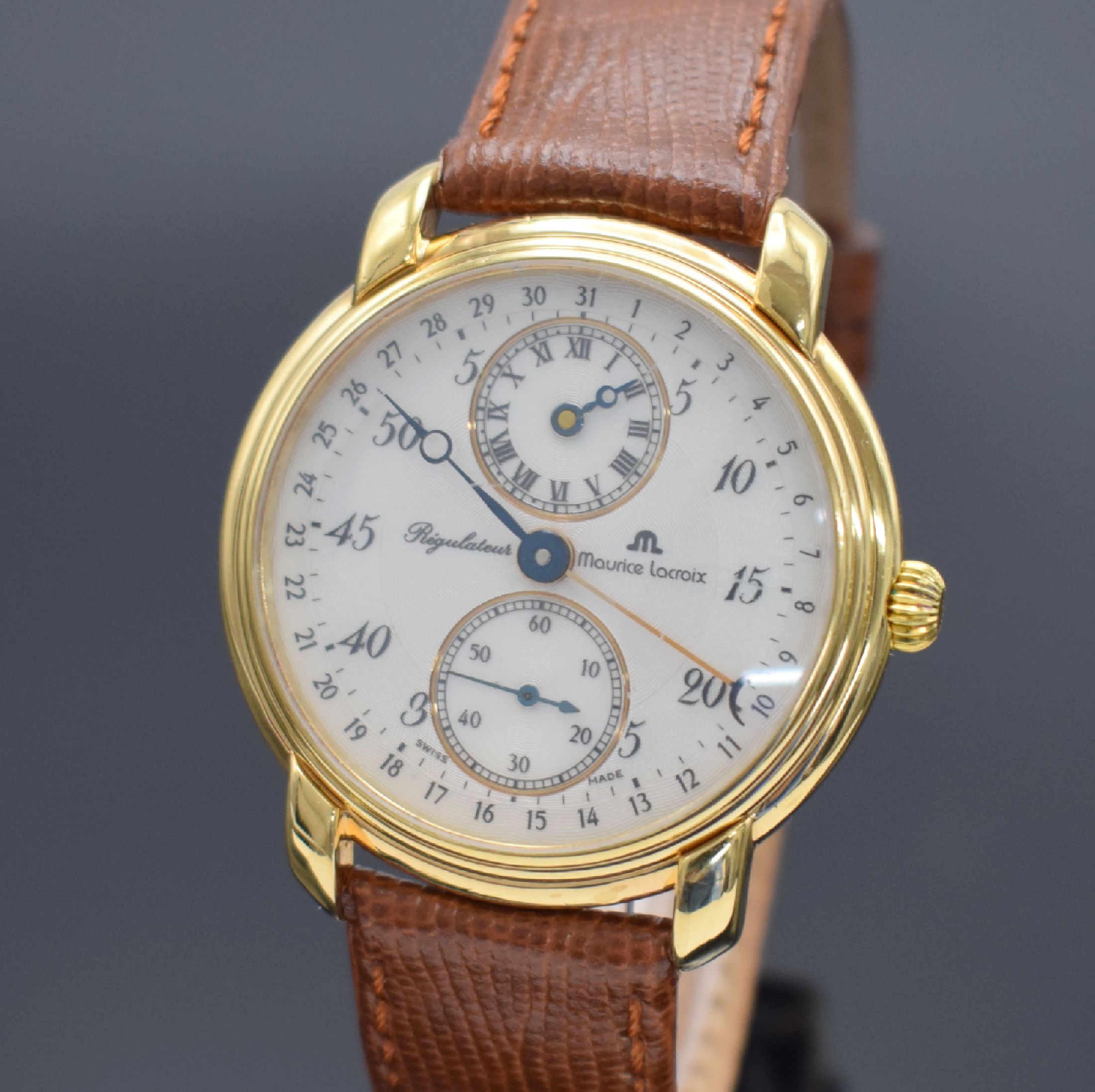 Detail a: MAURICE LACROIX auf 999 Stück limitierte Herrenarmbanduhr Regulateur Referenz 53401, Handaufzug, verg. Metallgeh., beids. vergl., Boden aufgedr., ...