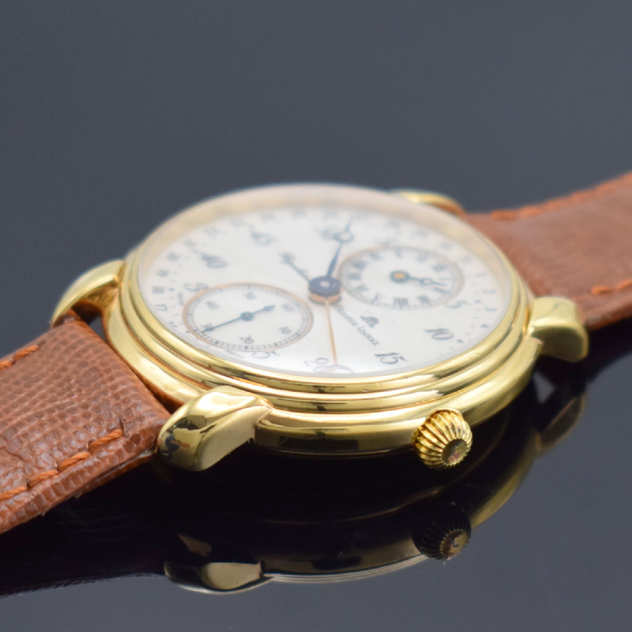 Detail b: MAURICE LACROIX auf 999 Stück limitierte Herrenarmbanduhr Regulateur Referenz 53401, Handaufzug, verg. Metallgeh., beids. vergl., Boden aufgedr., ...