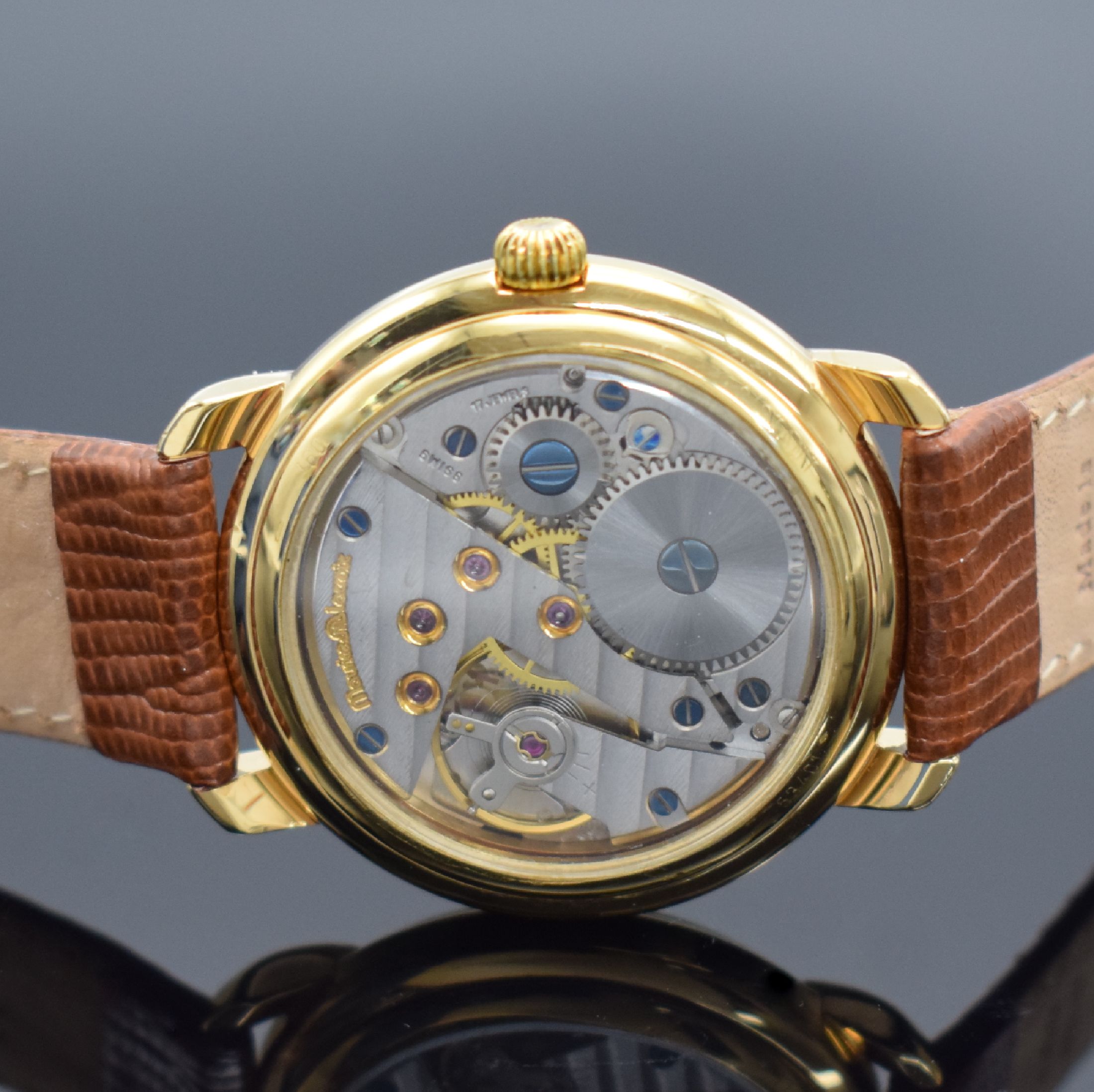 Detail d: MAURICE LACROIX auf 999 Stück limitierte Herrenarmbanduhr Regulateur Referenz 53401, Handaufzug, verg. Metallgeh., beids. vergl., Boden aufgedr., ...