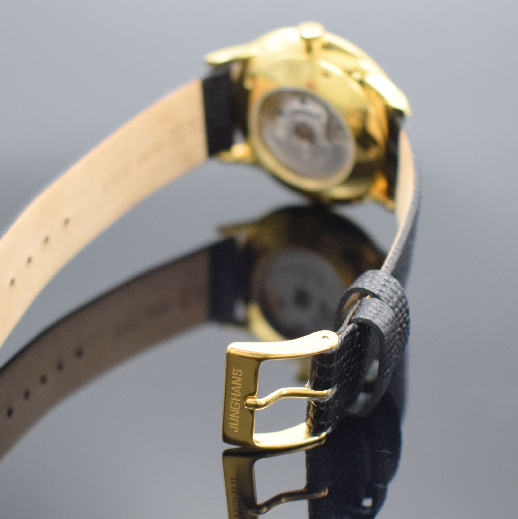 Detail b: JUNGHANS Meister Kalender Herrenarmbanduhr Referenz 027/7202.00, Automatik, verg. Edelstahlgeh. beids. verglast, Boden 5-fach verschr., vers. ...