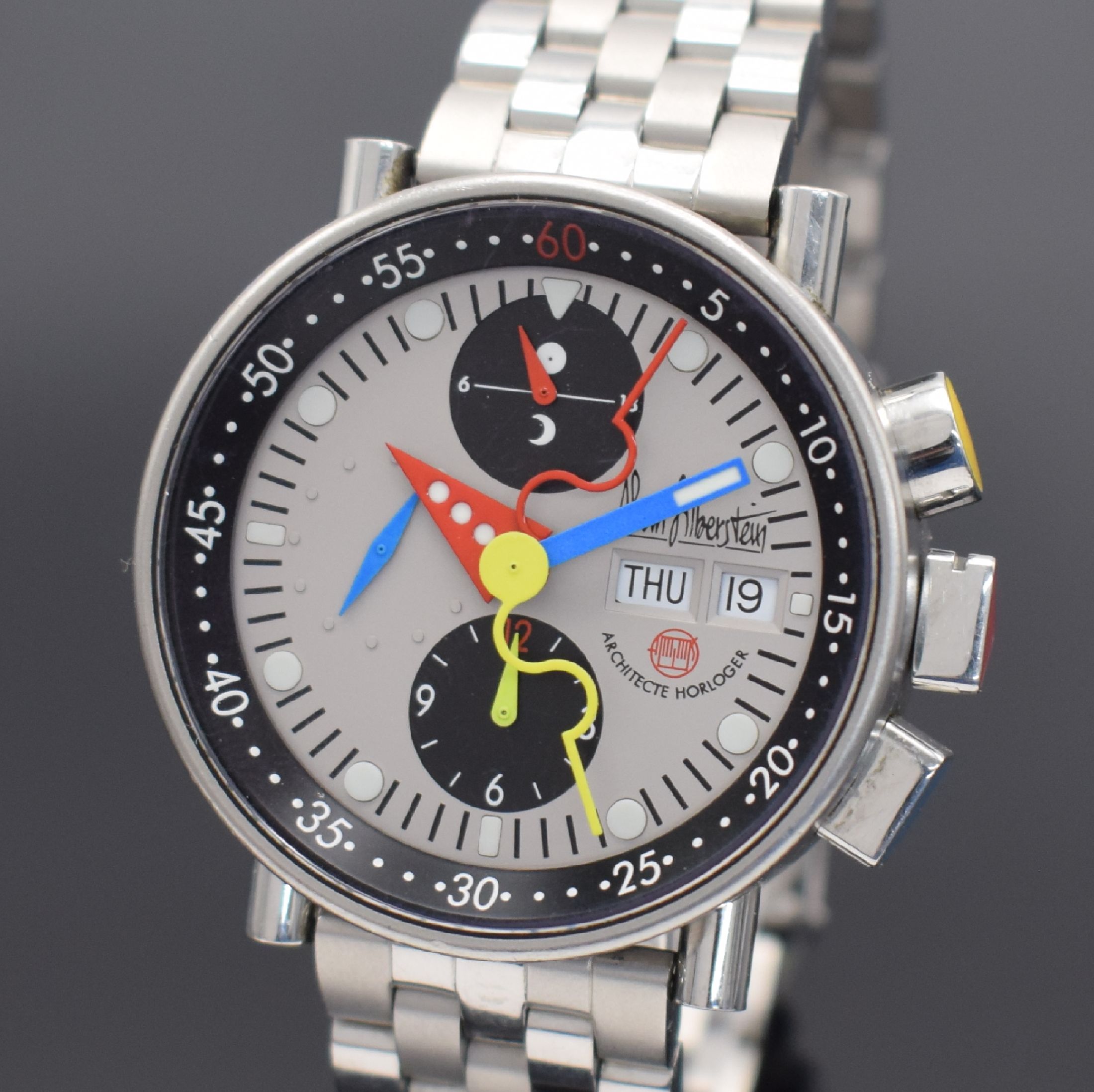 Detail a: ALAIN SILBERSTEIN KRONO BAUHAUS auf 999 Stück limitierter Armbandchronograph, Automatik, Schweiz/Frankreich um 1999, Edelstahlgeh. inkl. orig. ...
