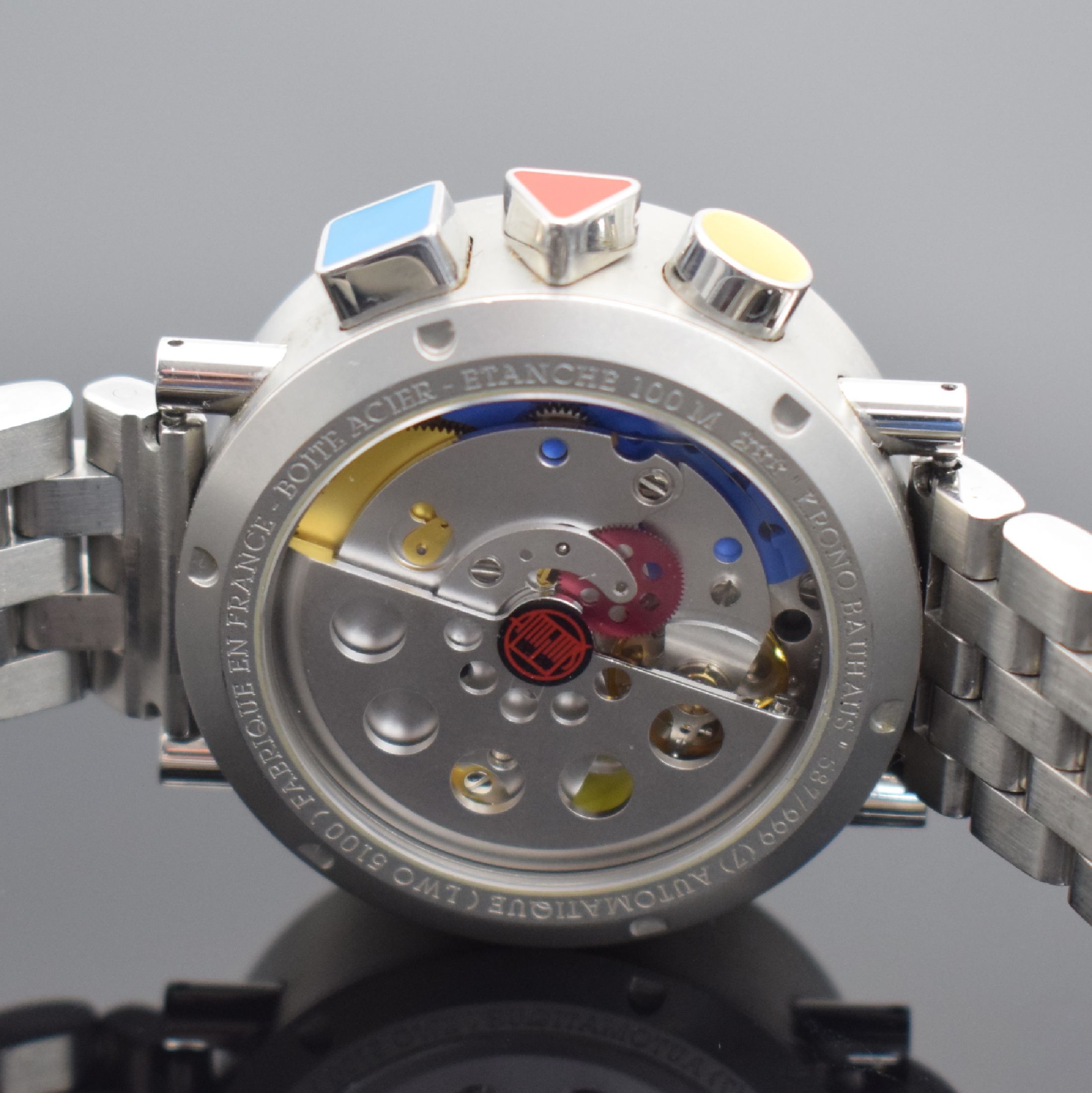 Detail d: ALAIN SILBERSTEIN KRONO BAUHAUS auf 999 Stück limitierter Armbandchronograph, Automatik, Schweiz/Frankreich um 1999, Edelstahlgeh. inkl. orig. ...