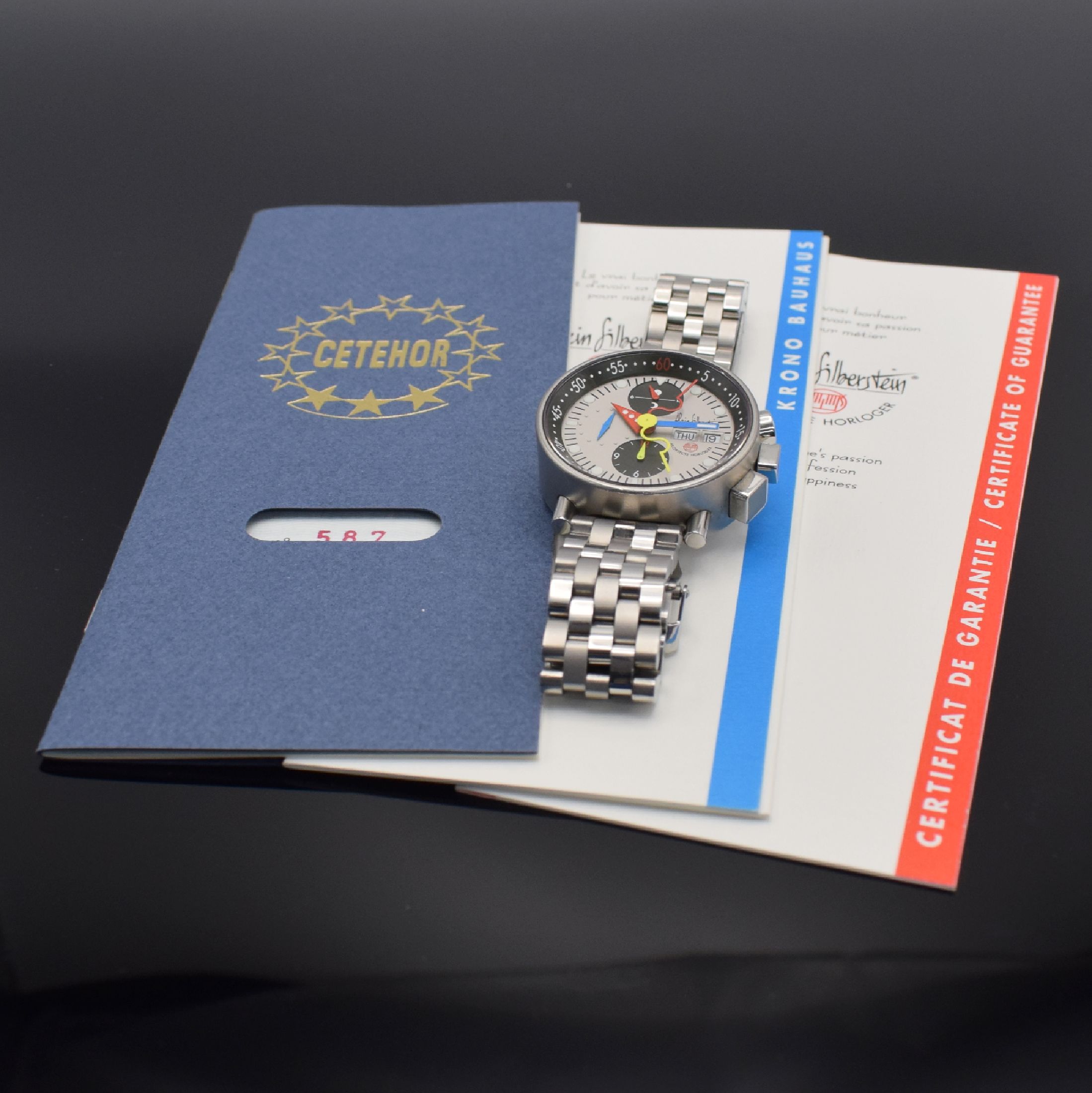Detail g: ALAIN SILBERSTEIN KRONO BAUHAUS auf 999 Stück limitierter Armbandchronograph, Automatik, Schweiz/Frankreich um 1999, Edelstahlgeh. inkl. orig. ...