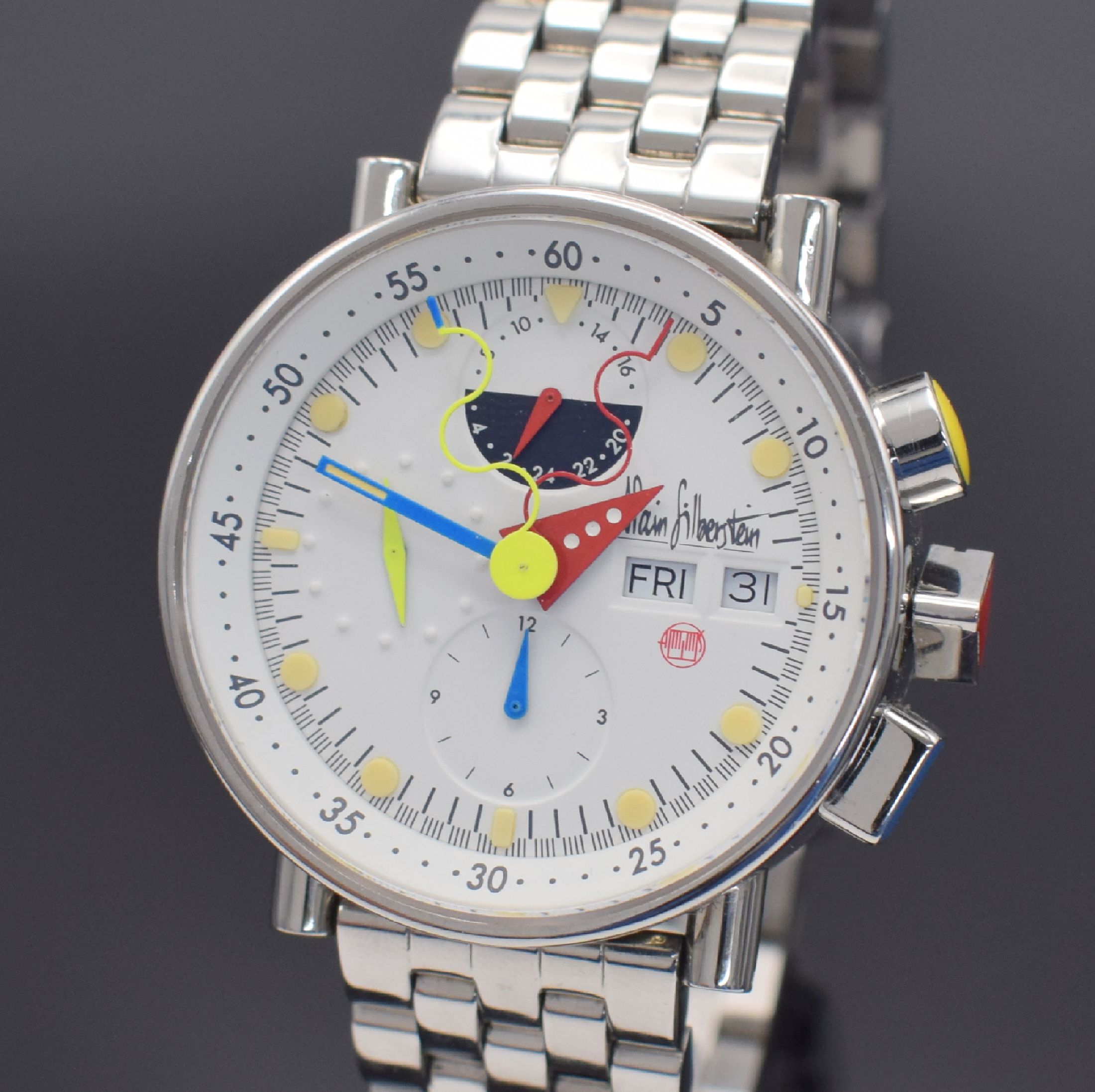 Detail a: ALAIN SILBERSTEIN Krono Bauhaus auf 500 Stück limitierter Armbandchronograph, verschr. Edelstahlgeh. inkl. orig. Gliederband, zus. orig. Lederband ...