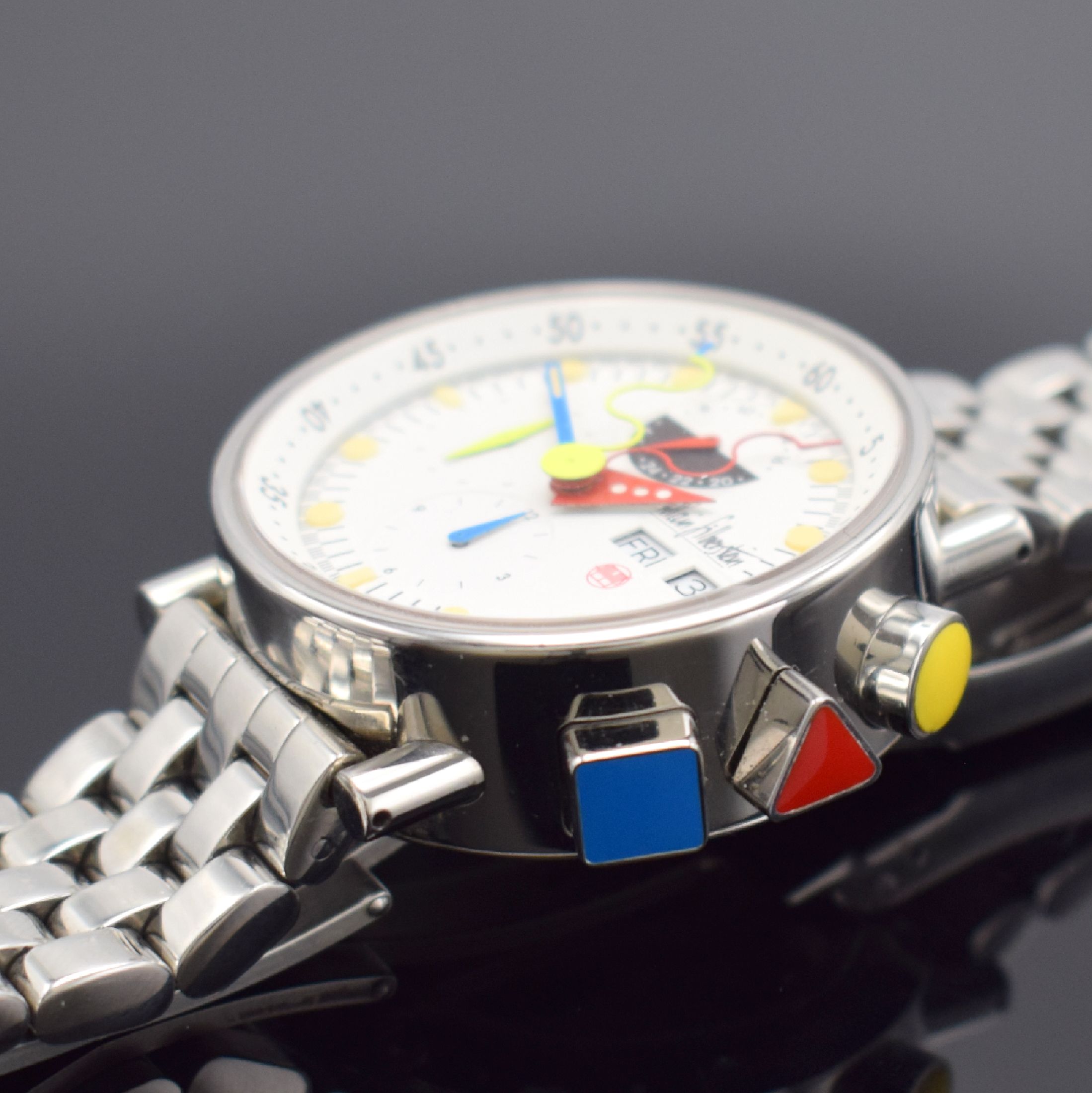 Detail c: ALAIN SILBERSTEIN Krono Bauhaus auf 500 Stück limitierter Armbandchronograph, verschr. Edelstahlgeh. inkl. orig. Gliederband, zus. orig. Lederband ...