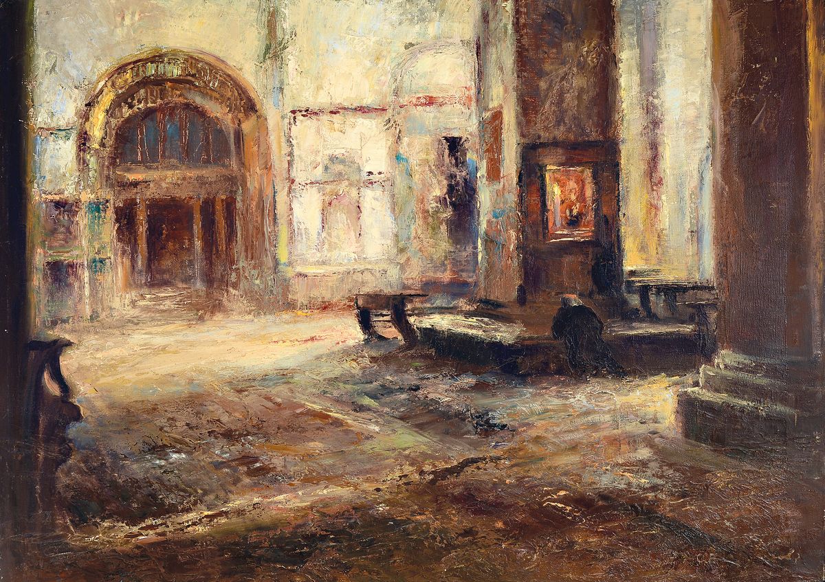 Otto Pippel, 1878 Lodz-1960 Planegg, Kircheninterieur aus Venedig, Öl/Lwd, doubliert, rechts unten sekundär monogrammiert O.P., ca. 50x70cm, ...