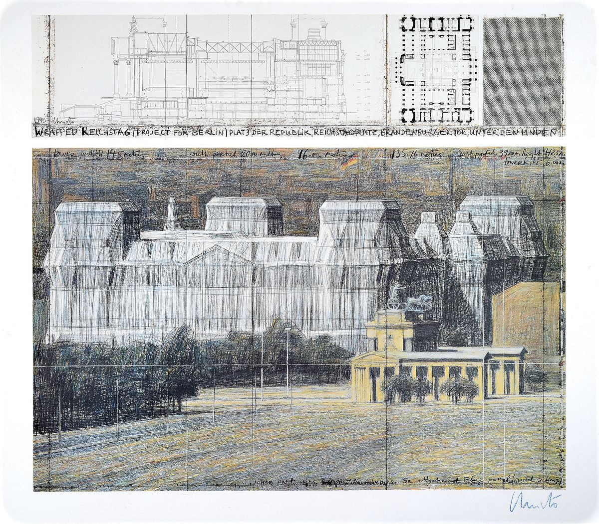 Christo, 1935 Gabrovo-2020 New York, Wrapped Reichstag, Farboffset zur Collage, rechts unten handsigniert, Blattgr. ca. 70x80cm