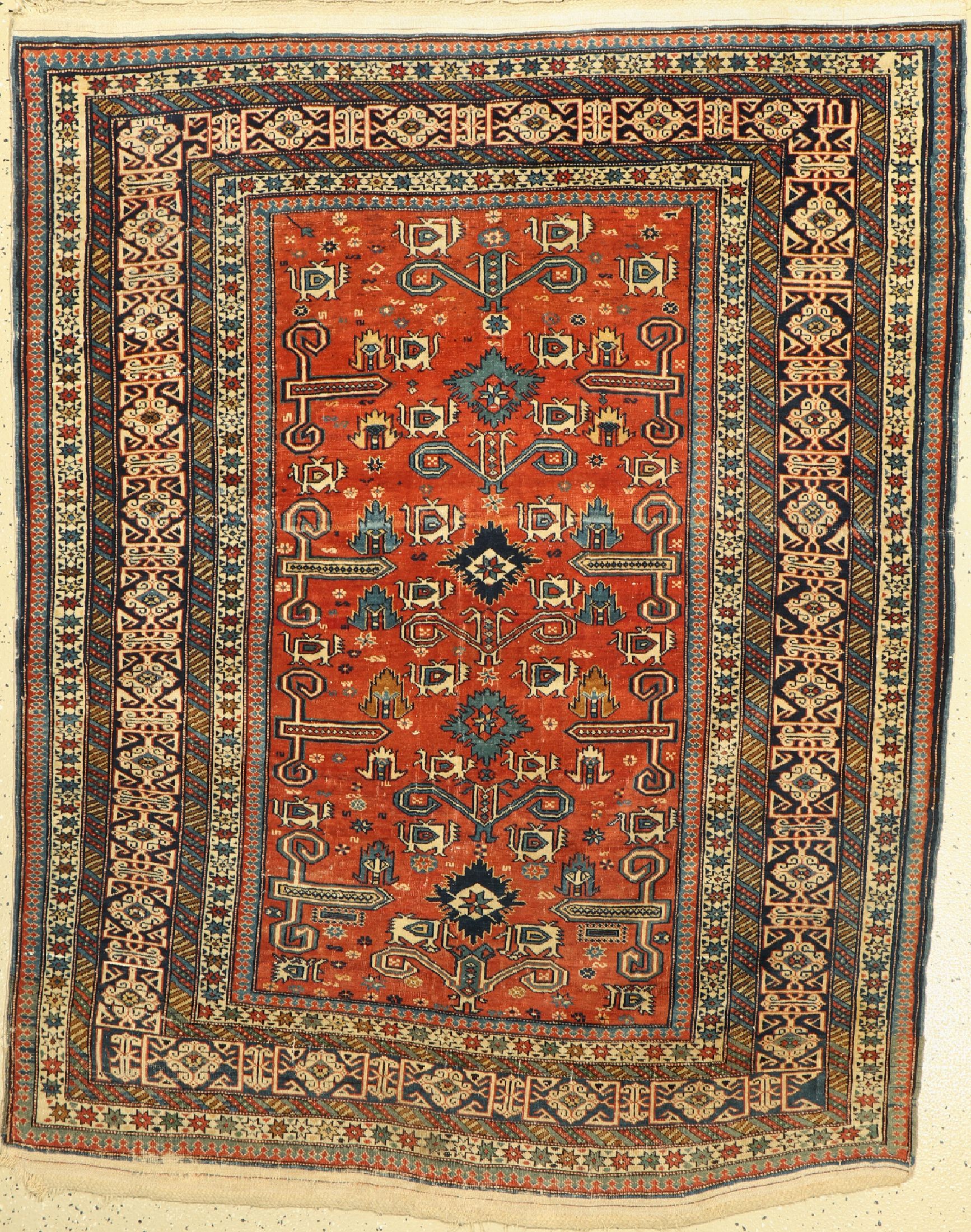 Antiker Perpedil, Kaukasus, 19.Jhd., Wolle auf Wolle, ca. 170 x 135 cm, EHZ:(Alters-und Gebrauchsspuren)
