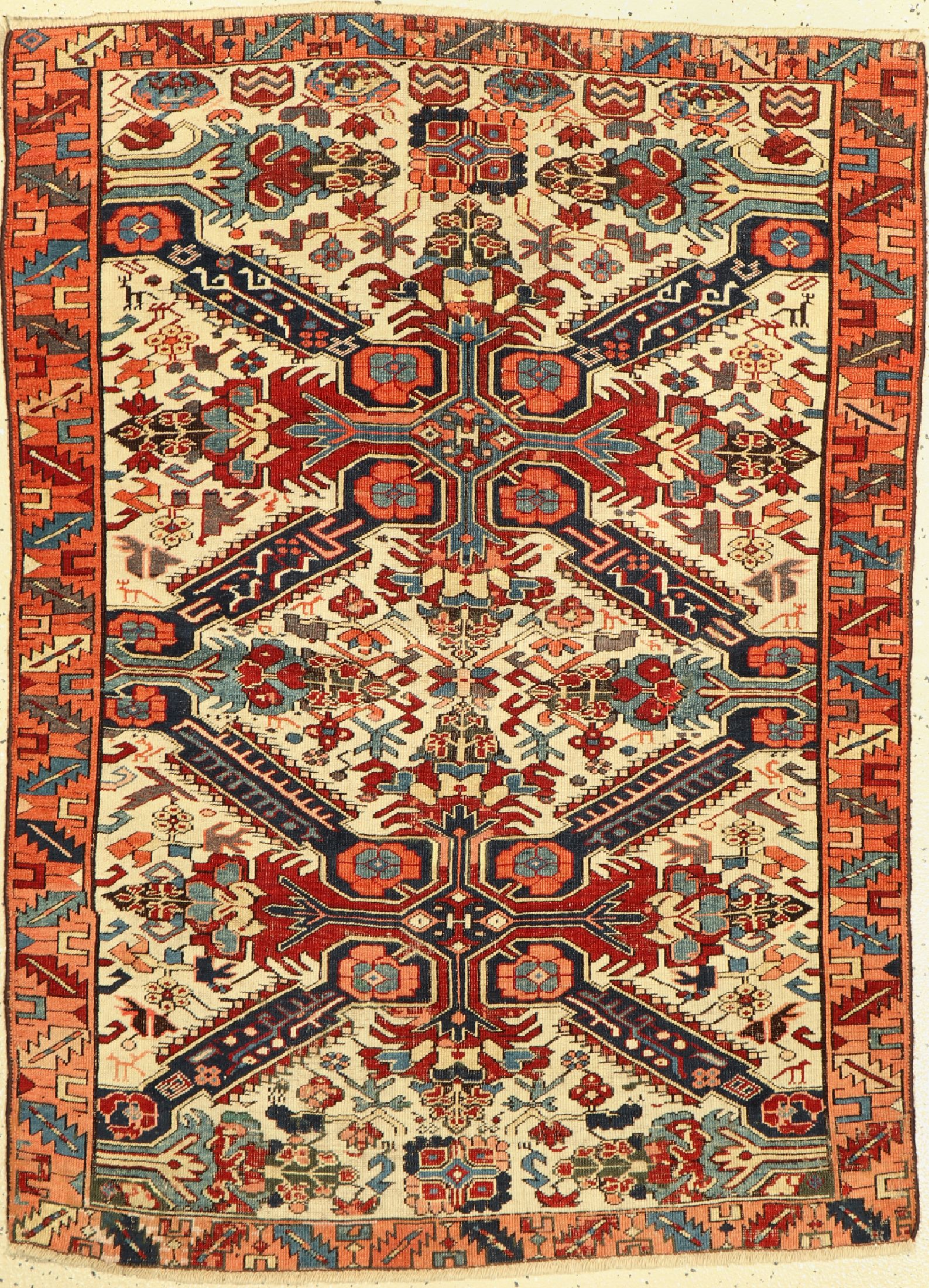 Antiker Seychur, Kaukasus, 19.Jhd., Wolle auf Wolle, ca. 150 x 110 cm, EHZ:(Alters-und Gebrauchsspuren)