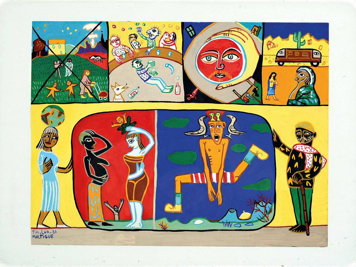 Martin Lartigue, geb. 1952 Saint Tropez, zeitgenössischer frz. Keramiker und Maler, Kurse an der Ecole de mime Lecoq in Paris, 2 Arbeiten, Gouache ...