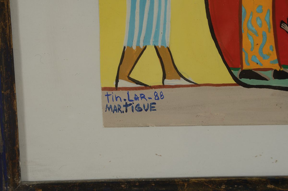Detail a: Martin Lartigue, geb. 1952 Saint Tropez, zeitgenössischer frz. Keramiker und Maler, Kurse an der Ecole de mime Lecoq in Paris, 2 Arbeiten, Gouache ...