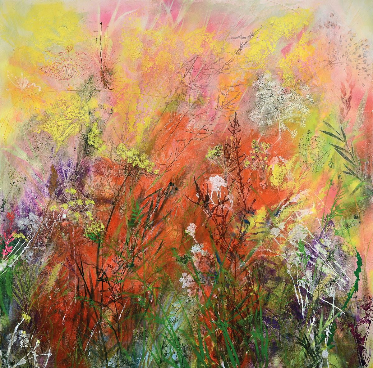 Marion Schmidt, geb. 1963 Eschwege, "Blumenwiese", Acryl u. Öl/Lwd, links unten signiert, 100x100 cm