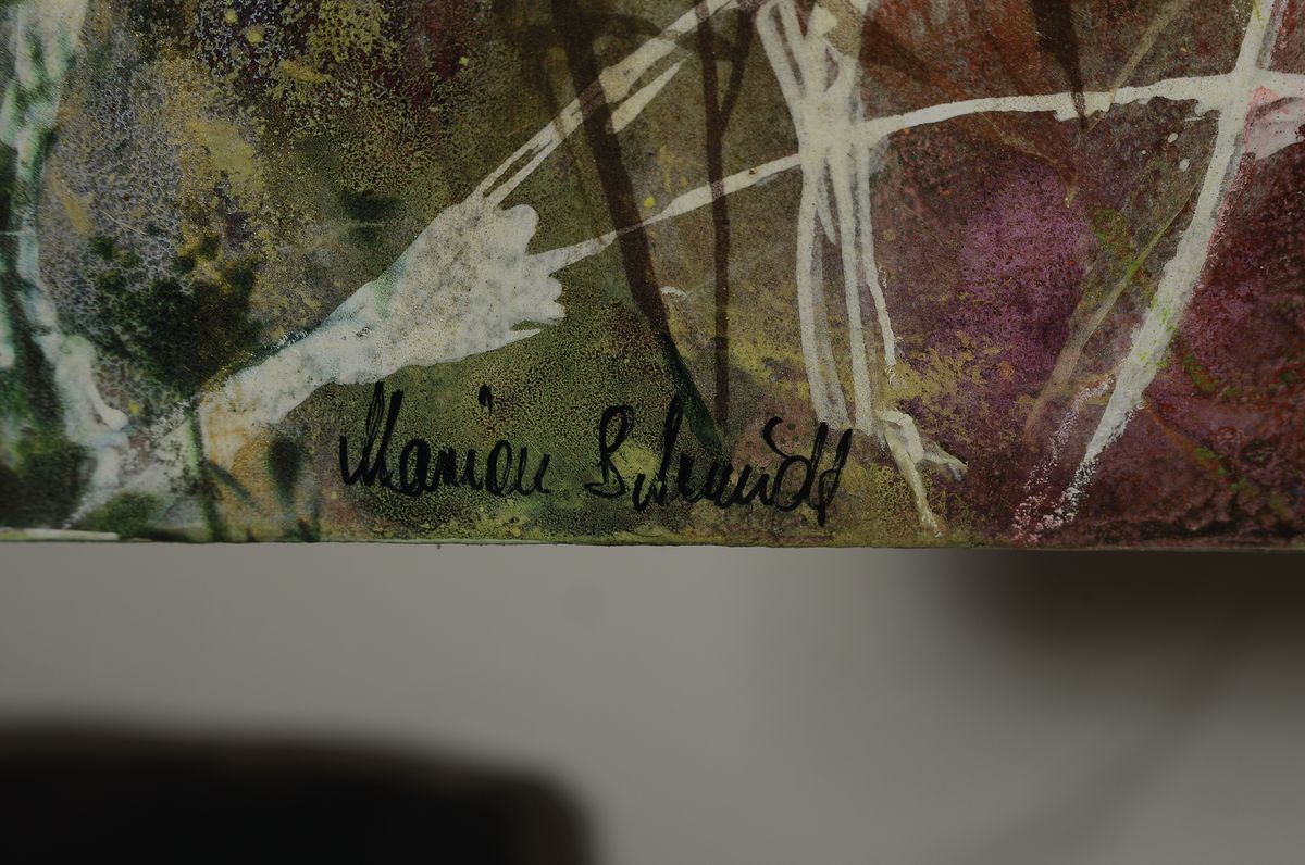 Detail a: Marion Schmidt, geb. 1963 Eschwege, "Blumenwiese", Acryl u. Öl/Lwd, links unten signiert, 100x100 cm