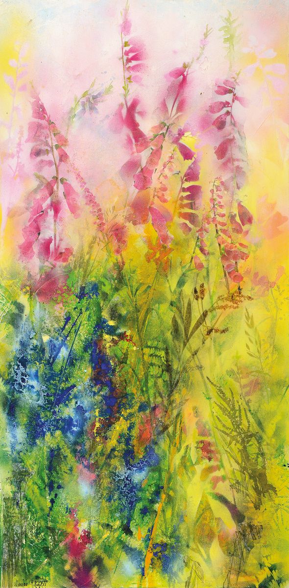 Marion Schmidt, geb. 1963 Eschwege, "Fingerhut", Acryl u. Öl/Lwd, links unten signiert, 50x100 cm