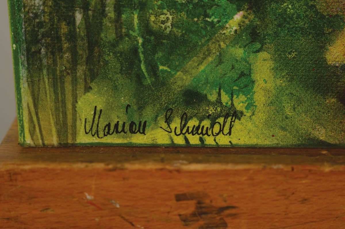 Detail a: Marion Schmidt, geb. 1963 Eschwege, "Fingerhut", Acryl u. Öl/Lwd, links unten signiert, 50x100 cm