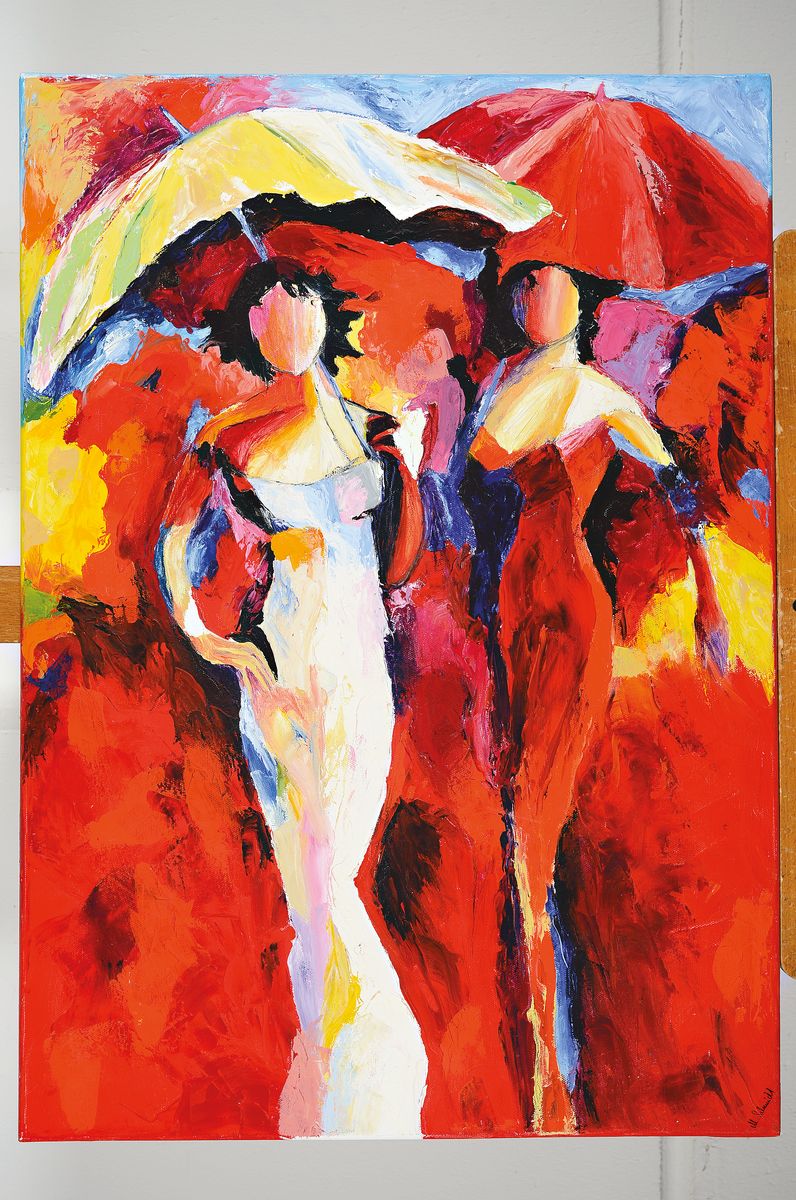 Detail k: Marion Schmidt, geb. 1963 Eschwege, "Damen ohne Gesicht", rechts unten signiert, Öl/Lwd, 50x70 cm