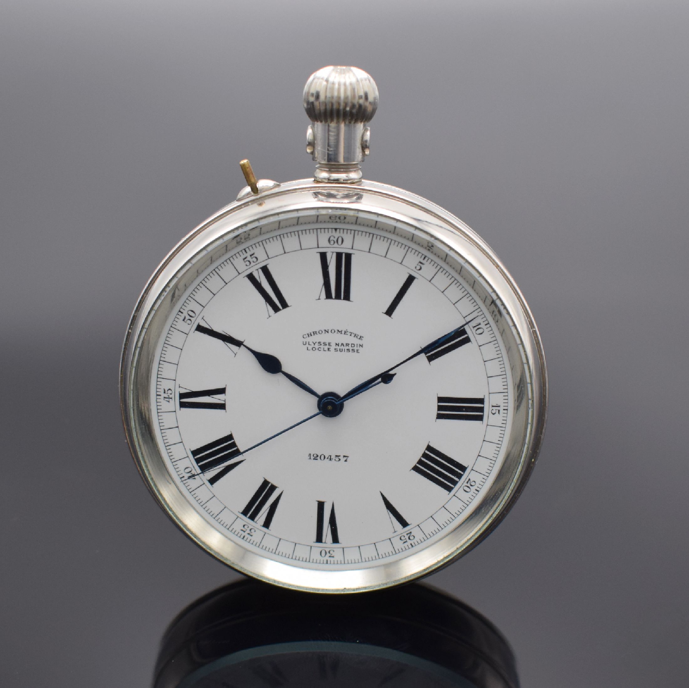 ULYSSE NARDIN H.S.2 seltene Beobachtungsuhr der britischen Marine im Edelstahlgehäuse Nr. 120457, Schweiz um 1942, glattes Geh., Scharnierboden m. ...