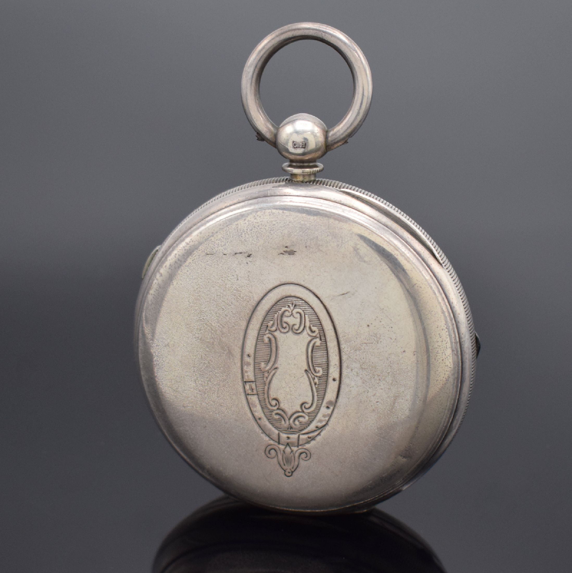 Detail a: CENTRE SECONDS Chronograph offene Herrentaschenuhr in Silber mit Schlüsselaufzug, England um 1900, schweres Silbergeh., 2-teil. Emailzifferbl. m. ...