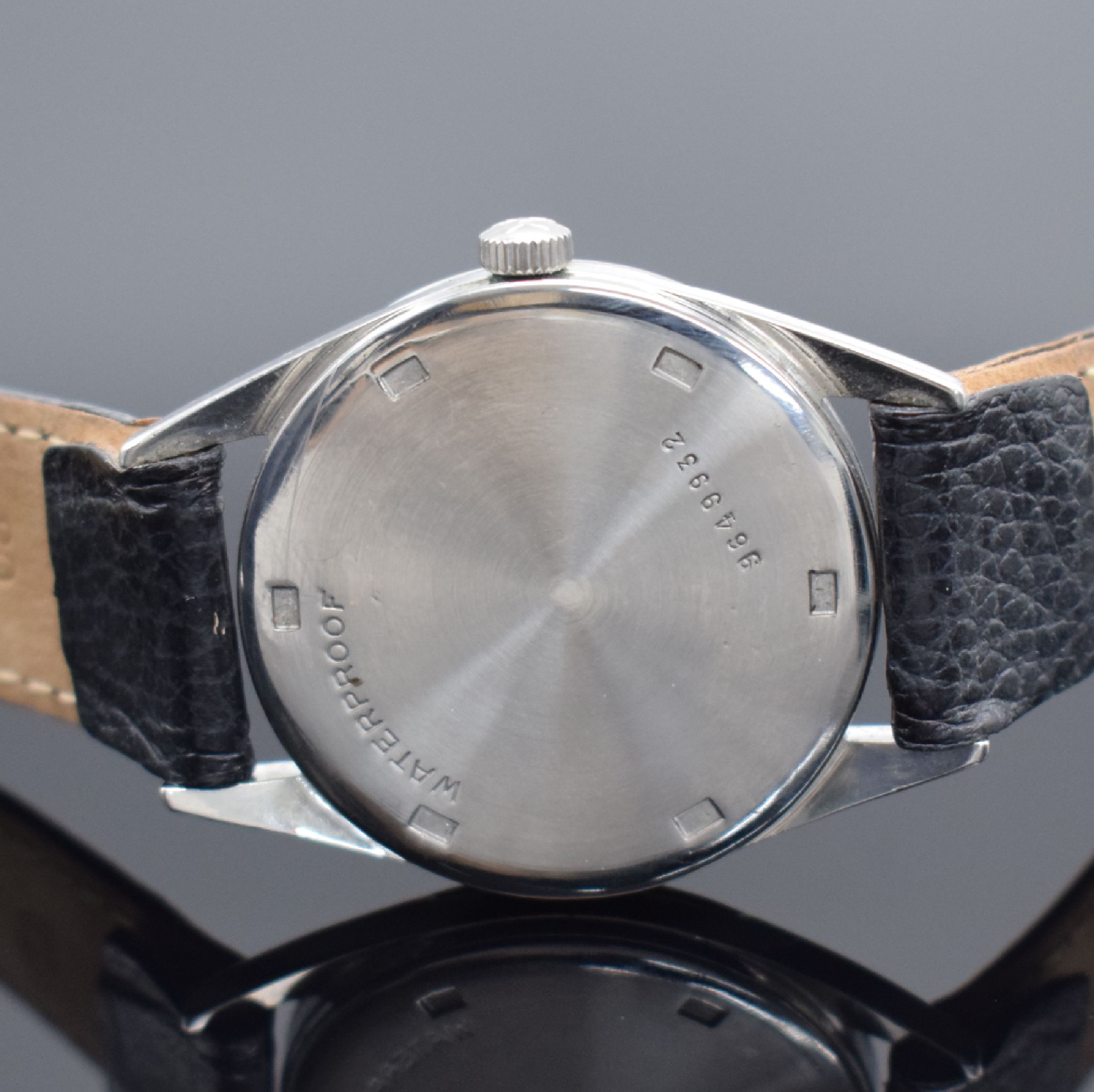 Detail c: ZENITH Sporto Herrenarmbanduhr in Stahl, Schweiz um 1955, verschr. Geh., orig. Krone, silb. Zifferbl. m. gold. Indizes, gold. Dauphinezeiger, ...