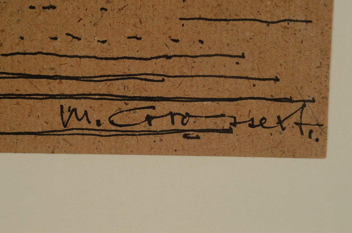 Detail a: Michael Croissant, 1928 Landau/Pfalz-2002 München, Zeichnung in Tusche, Bleistift und Buntstift auf braunem Papier, wohl Skizze zu einer Skulptur, ...