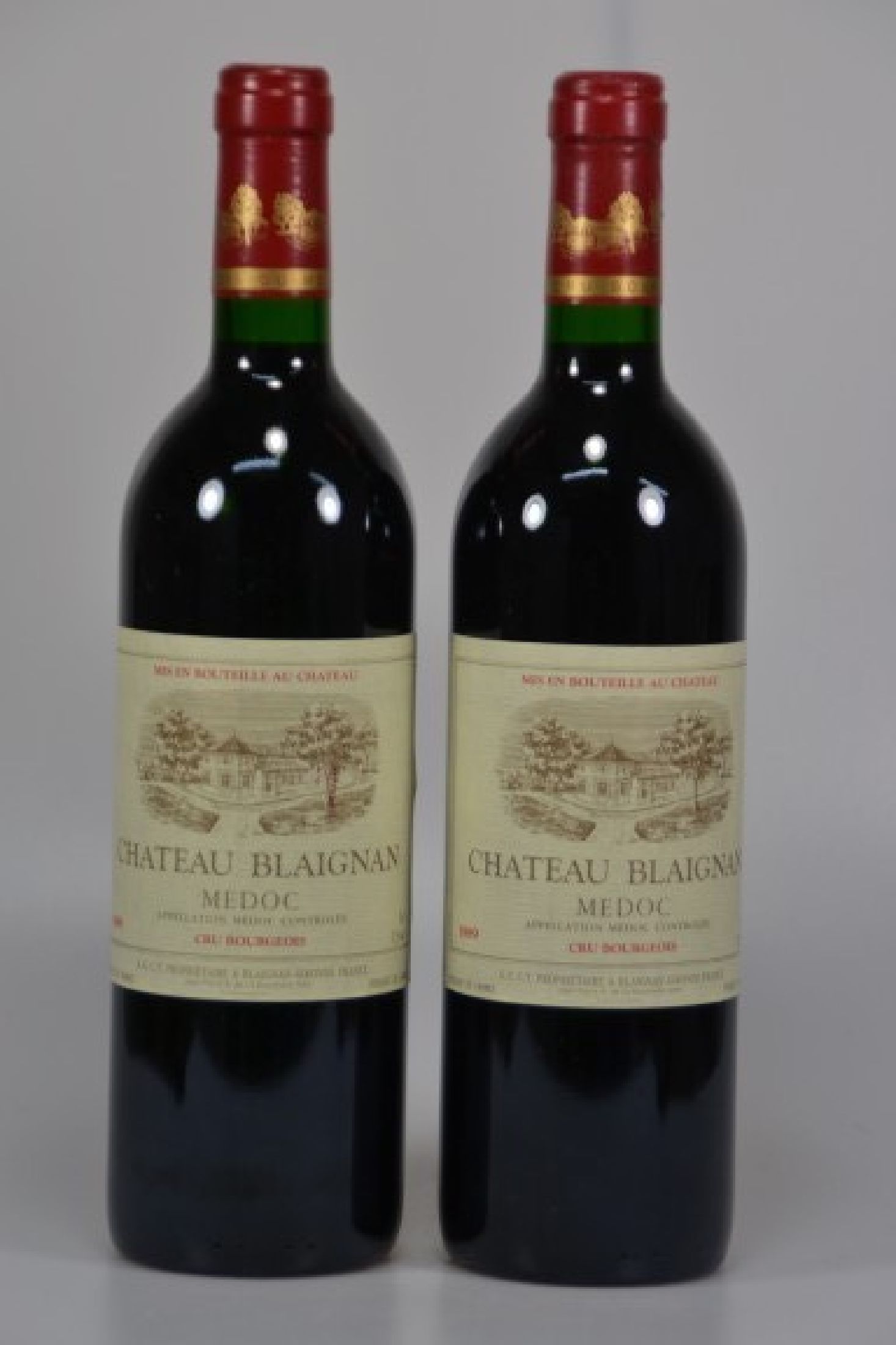 2 Flaschen, 1989 Chateau Blaignan, Medoc, je 750ml, 12,5% Vol., High Fill, unverkostet