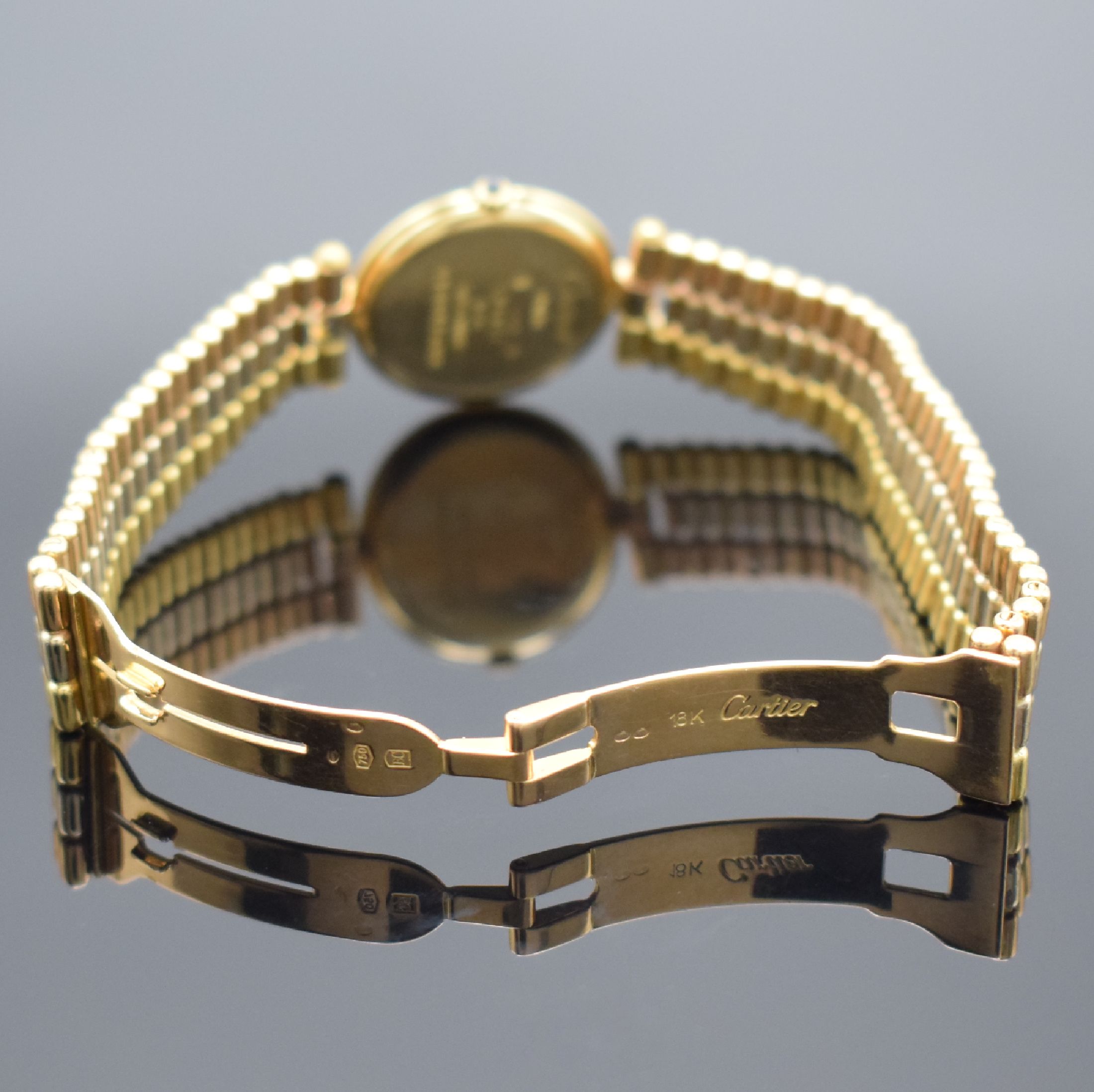 Detail b: CARTIER Vendome Trinity Damengoldbanduhr in GG/WG/RG 750/000, Schweiz um 1990, quarz, 2 -fach verschr. Geh., Lünette & Anstöße 3 farbig & 3-fach ...