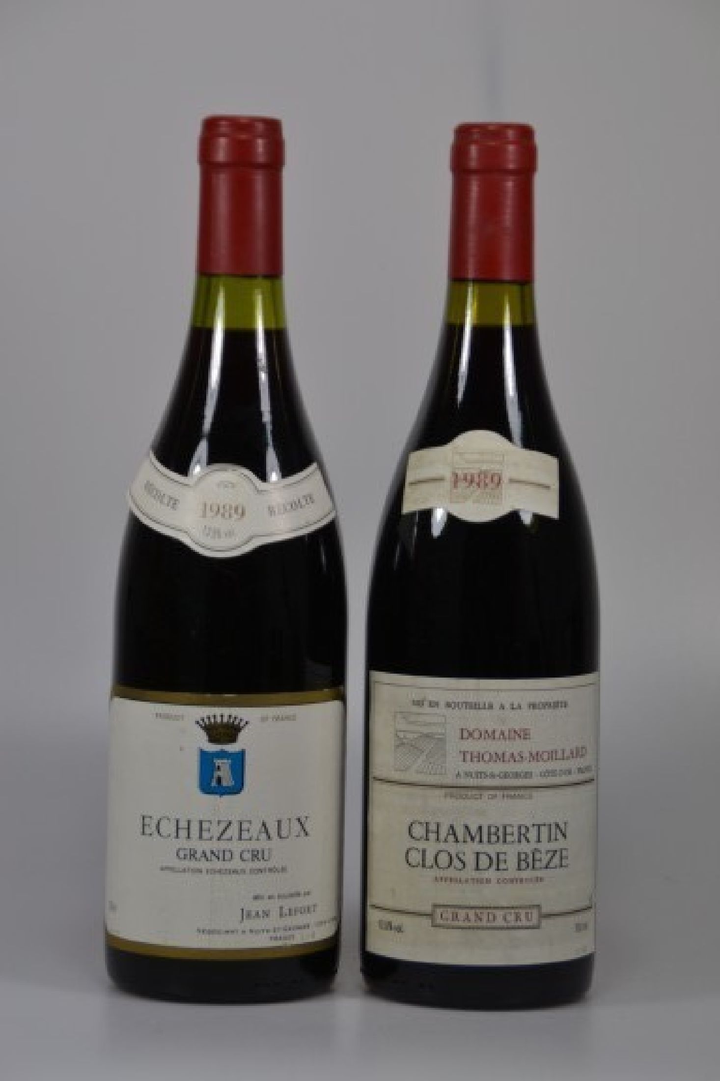 2 Flaschen Burgunder, Jahrgang 1989, 1x JeanLefort Echezeaux Grand Cru, Cote de Nuits und 1x Domaine Thomas Moillard, Chambertin Clos de Beze Grand ...