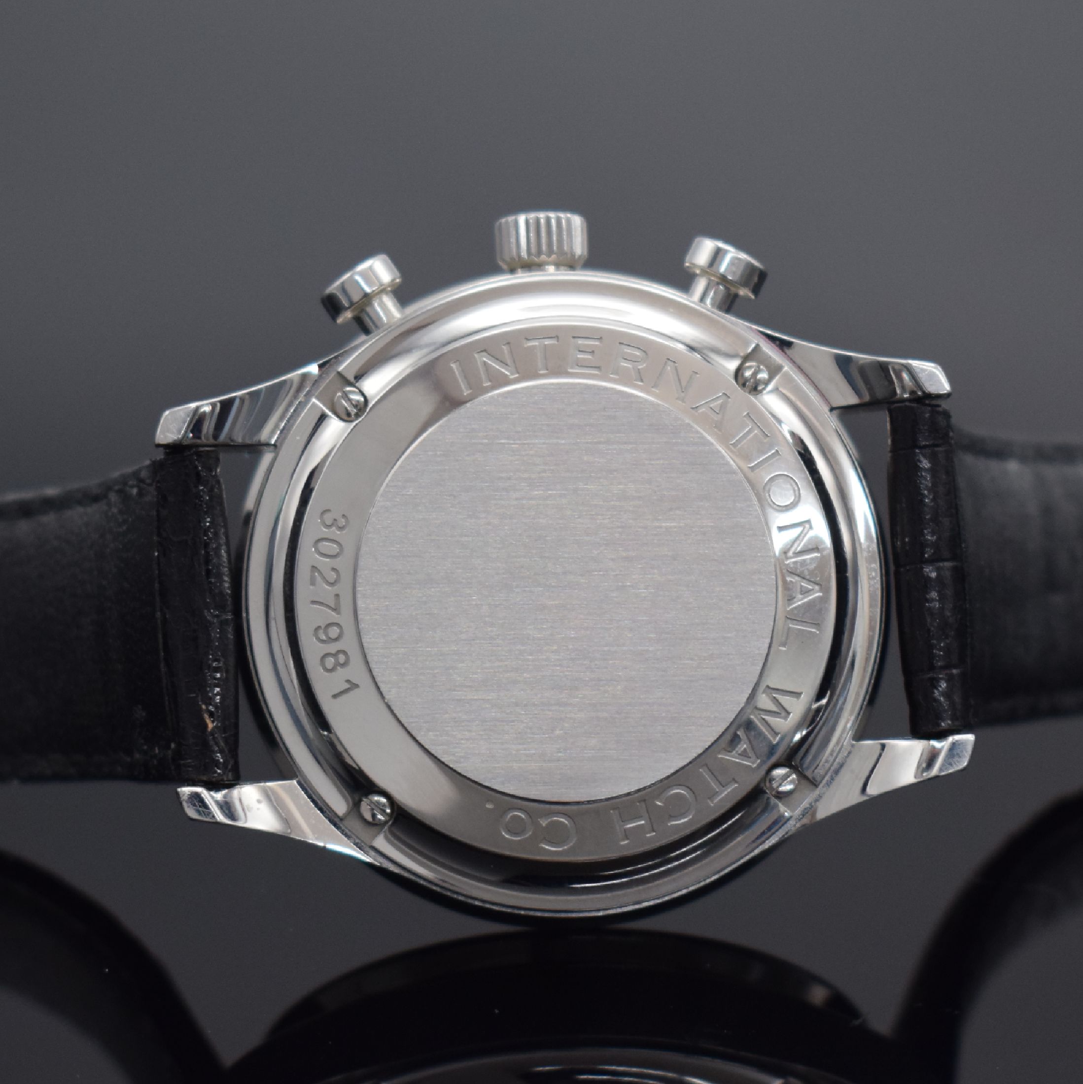 Detail e: IWC feiner Armbandchronograph Modell Portugieser Referenz 3714-01, Automatik, Edelstahlgeh. inkl. orig. Lederband m. orig. Faltschl., Boden 4-fach ...