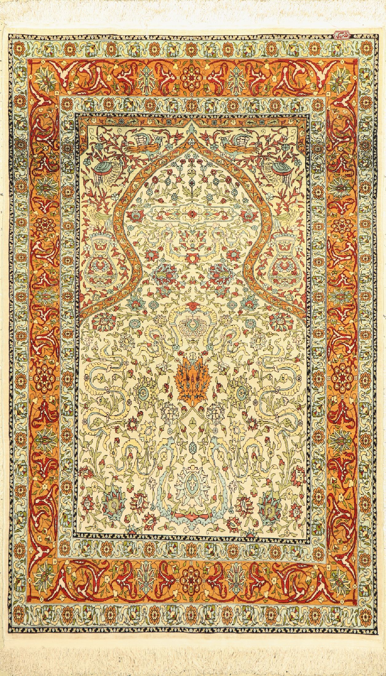 Hereke Seide fein, signiert, Türkei, um 1960, reine Naturseide, ca. 170 x 106 cm, ca. 1,0 Mio. Kn/qm, EHZ:(sehr guter Zustand)